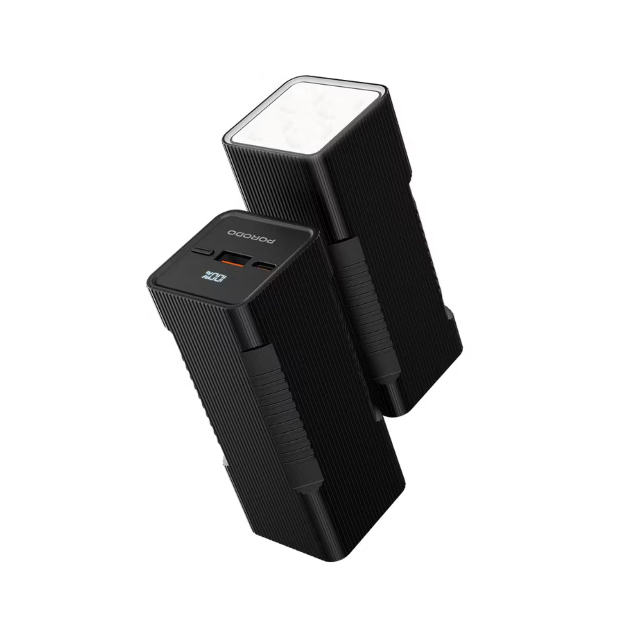 Porodo Lumera 10000mAh Power Bank with Built-in Flashlight, High-Speed Charging, Built-in Safeguards, USB-A & USB-C Output, 350 Lumens Brightness - Black