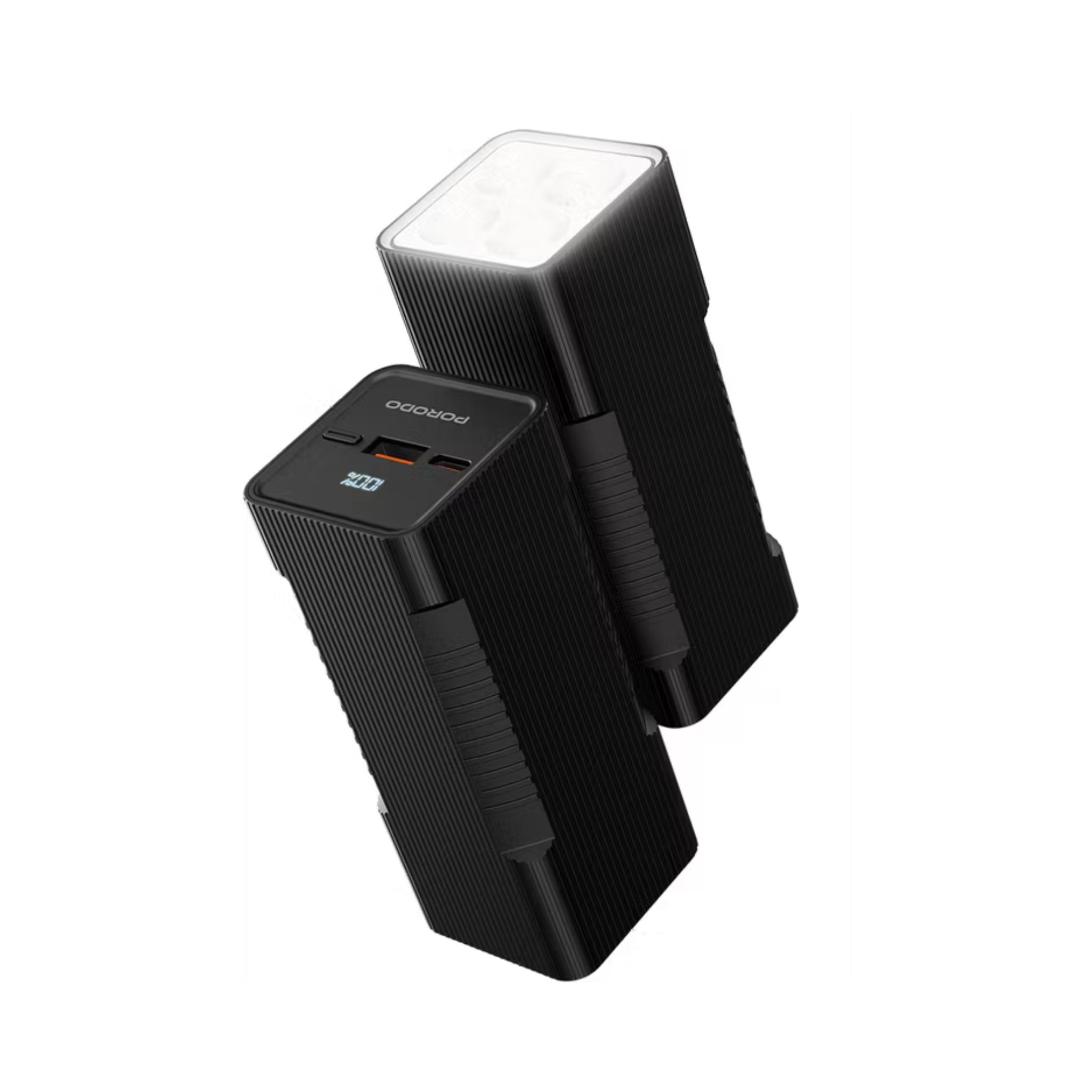 Porodo Lumera 10000mAh Power Bank with Built-in Flashlight, High-Speed Charging, Built-in Safeguards, USB-A & USB-C Output, 350 Lumens Brightness - Black
