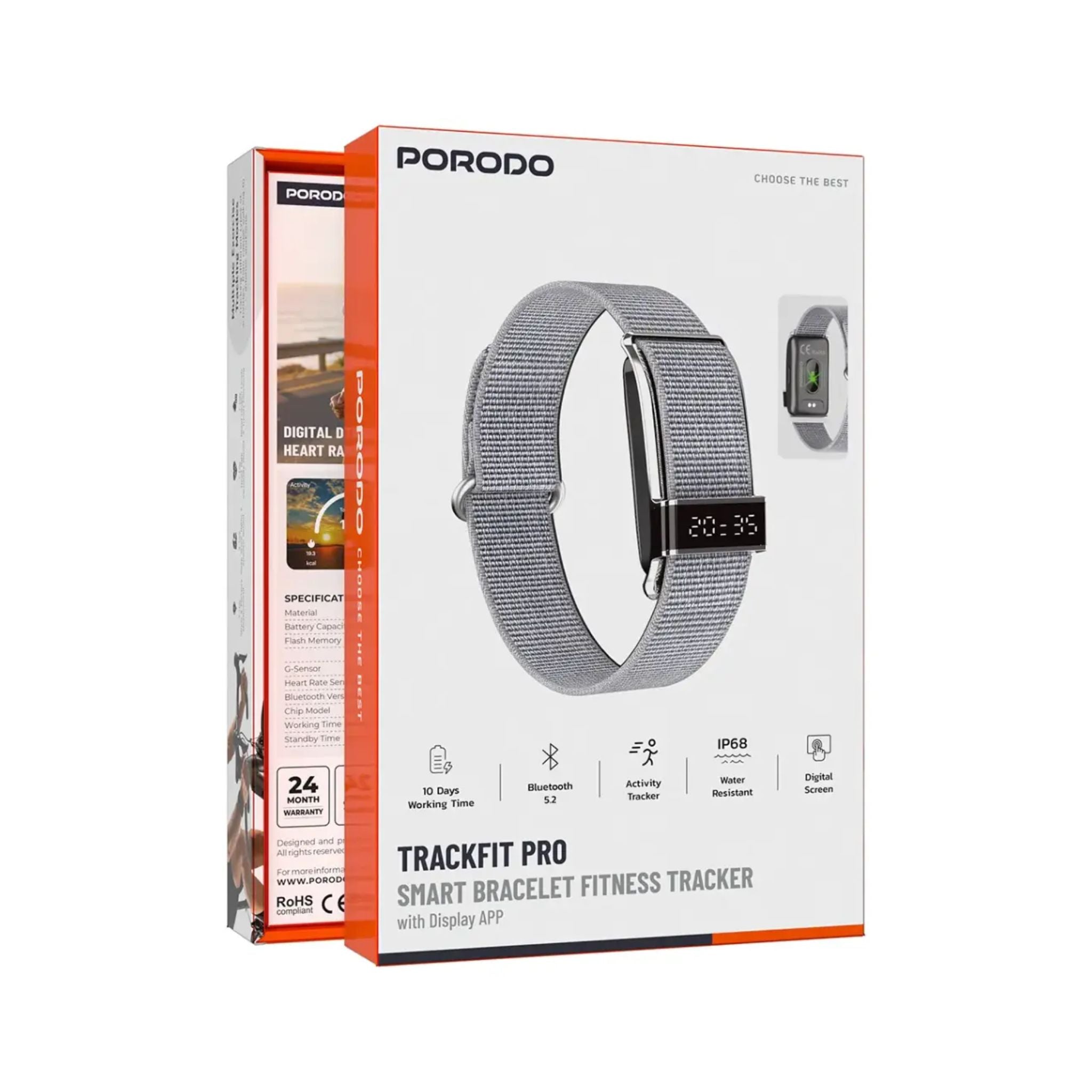Porodo Trackfit Pro Smart Bracelet Fitness Tracker with Display App - Silver