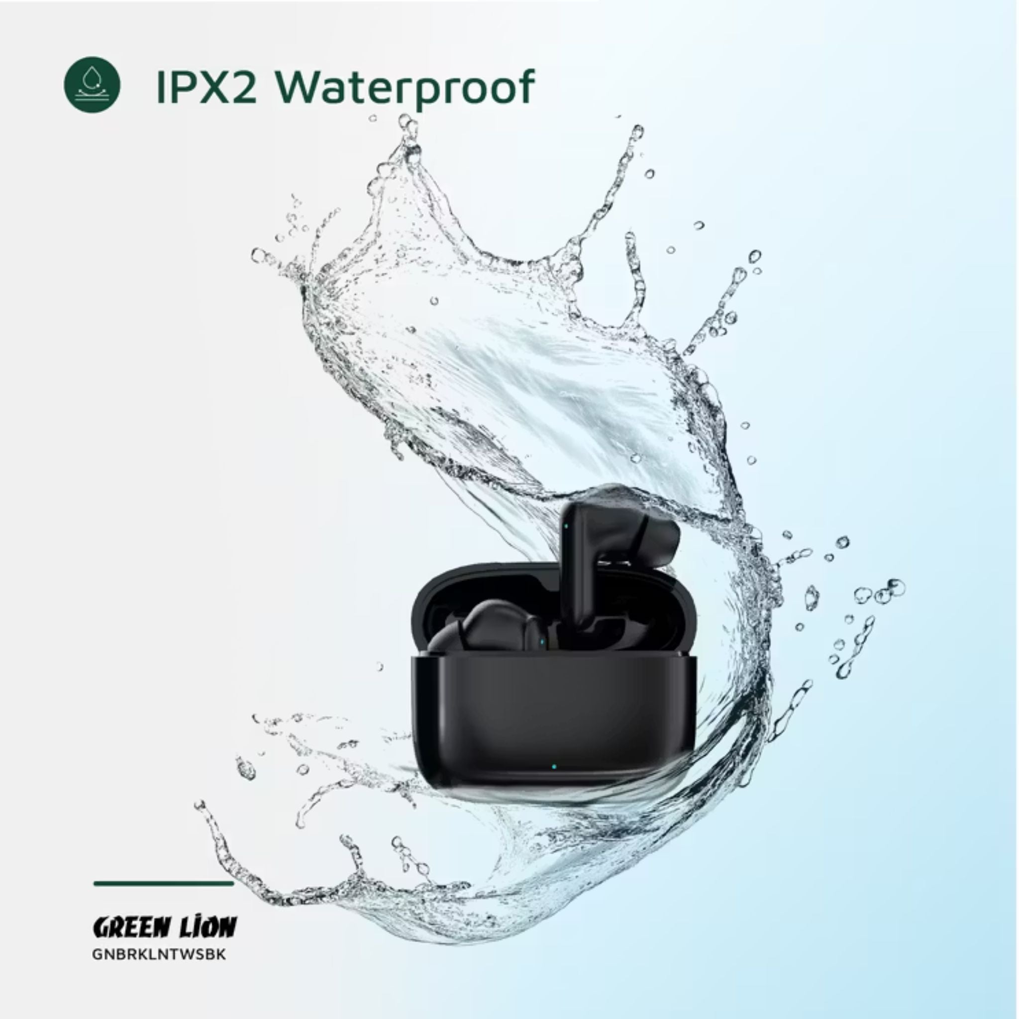 Green Lion Brooklyn True Wireless Earbuds with Voice Assistant, 4 Hours Playtime, Built-in Microphone, HiFi Sound, Touch Control, Dual-Mic - Black