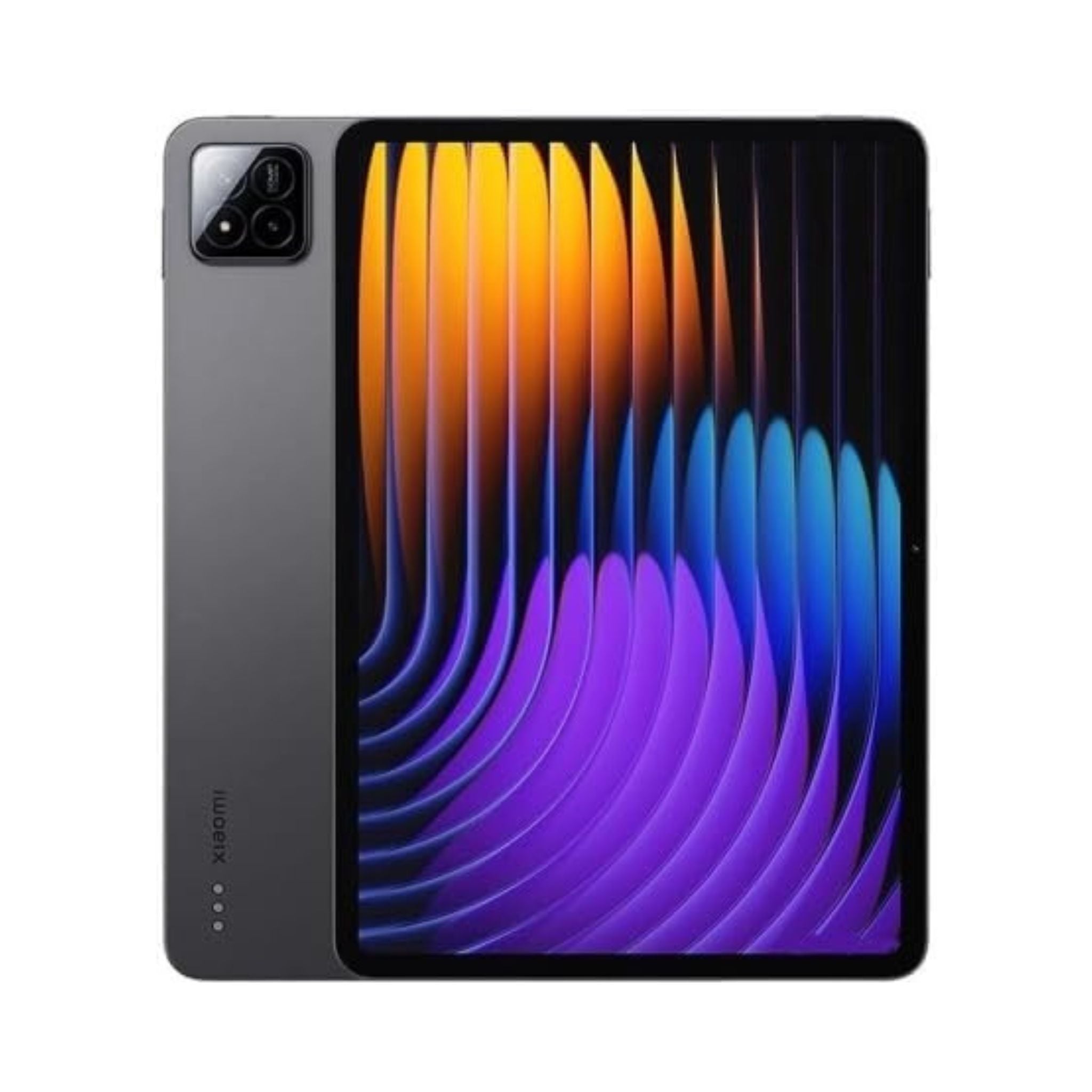 Tablet with colorful display and Xiaomi branding on a white background