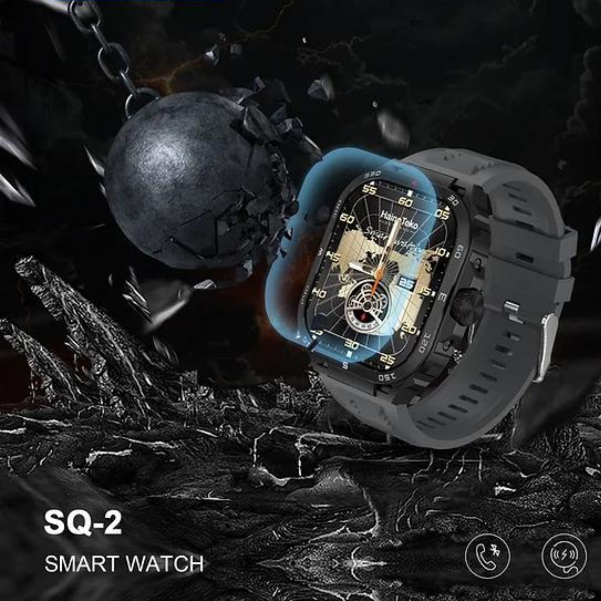 Haino Teko Germany SQ2 AMOLED Display Smart Watch With 3 Pair Strap and Wireless Charger for Gents and Boys_Black