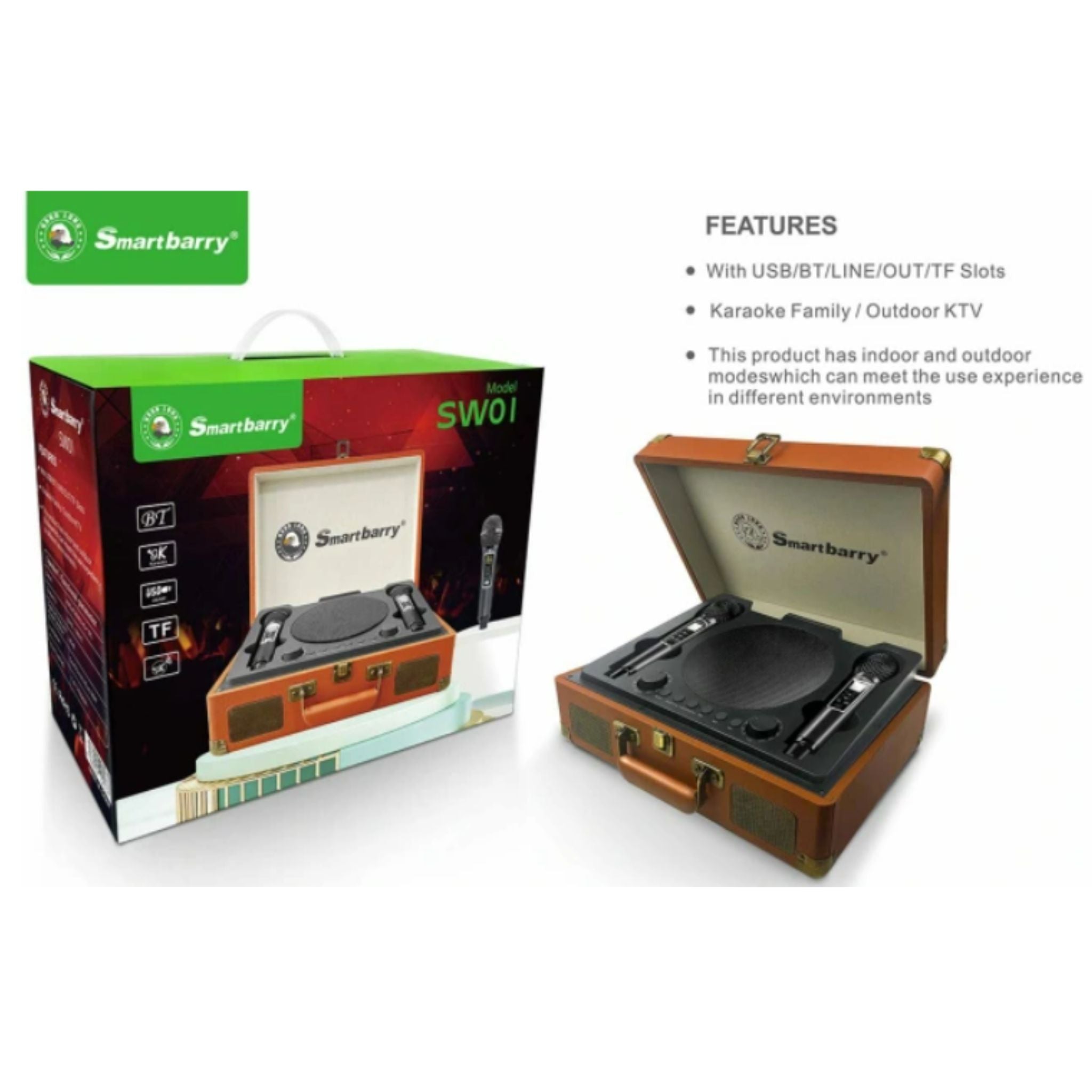 SMARTBARRY Portable Karaoke Bluetooth Unique SuitCase Speaker with 2 dual Microphones with Karaoke Family/Offering Indoor & Outdoor KTV ECO FRIENDLY & experience in different enviroment
