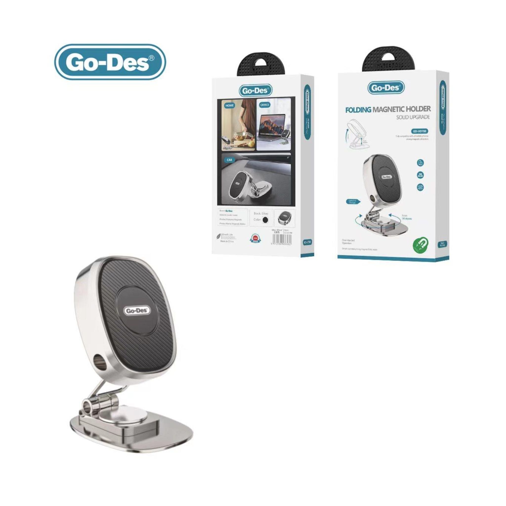 Premium Go-Des (GD-HD788) Folding Magnetic Holder-Silver