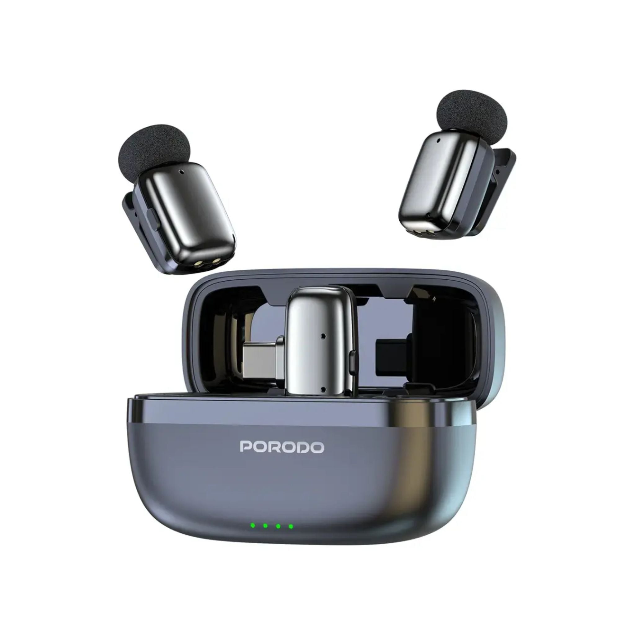 Porodo Wireless Lavalier Microphones Type-C, 2.4GHz, Noise Reduction, <22ms Low Latency, 33H Total Playtime, Plug & Play, Clear Audio Recording System-Black