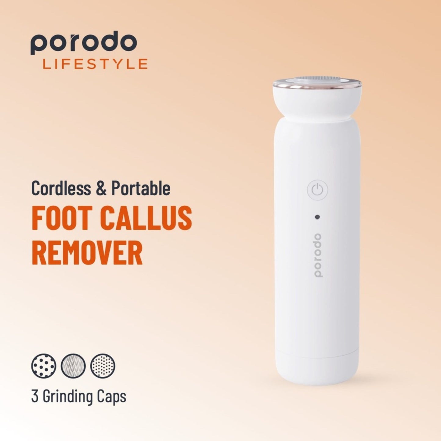 Porodo LifeStyle Mini Cordless & Portable Foot Callus Remover 5W 2000mAh - White