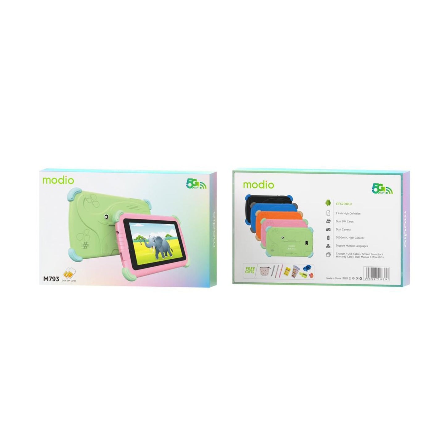 MODIO M793 7Inch High Definition | Dual Sim Cards+Dual Camera|3000mAh High Capacity Battery| Android Smart Kids Tablet 5G WiFi_Green