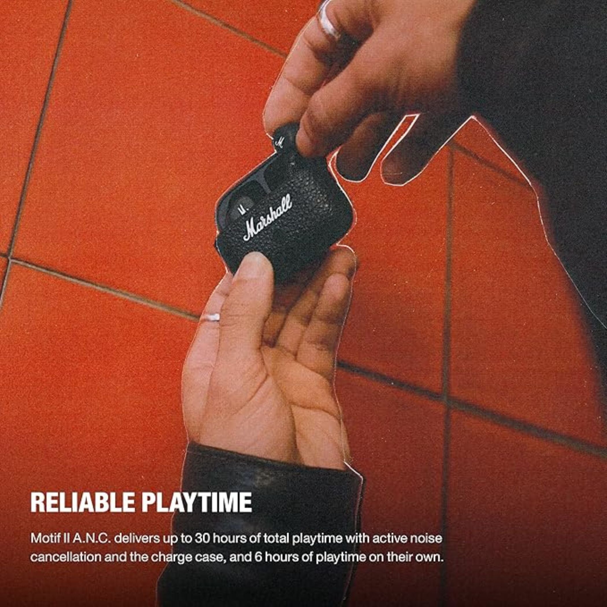 Marshall Motif II Wireless Earbuds with ANC, Touch Controls, Up to 30 Hours Playtime, Fast Charge, Water Resistant, Wireless Charging Compatible, Marshall Signature Sound - Black