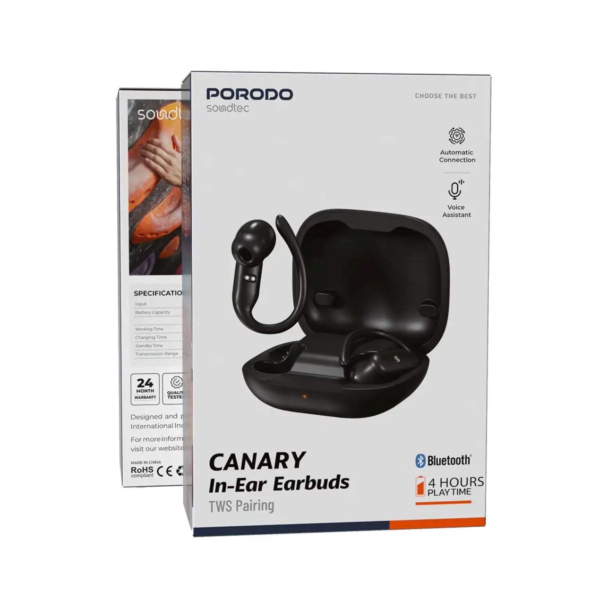 Porodo Soundtec Canary In-Ear Earbuds with TWS Pairing - Black