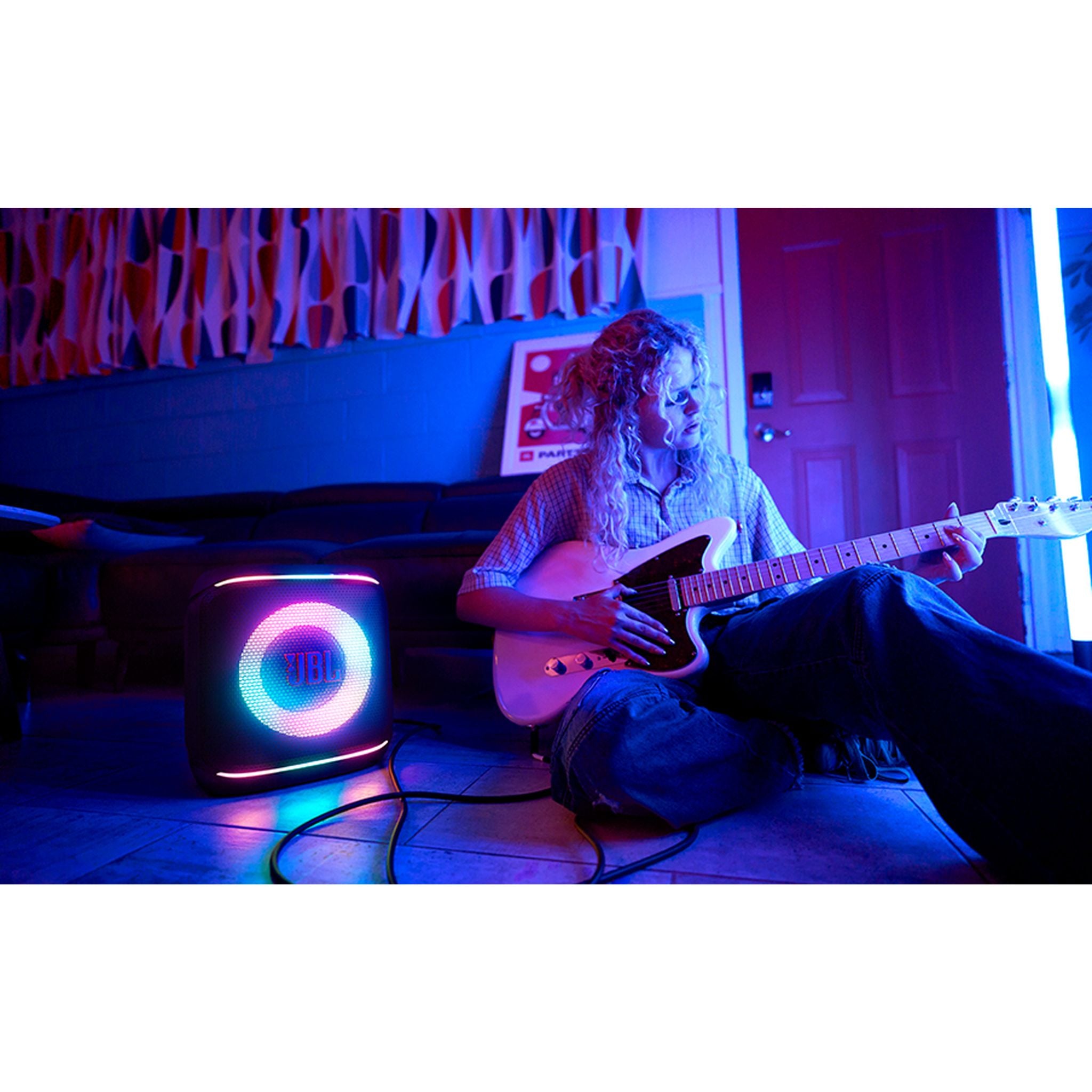 JBL PartyBox Encore 2 Portable Bluetooth Speaker 100W Sound AI Boost 15H Battery Wireless Mic Dynamic Lights Auracast, Karaoke & Guitar Input IPX4 Splashproof -Black