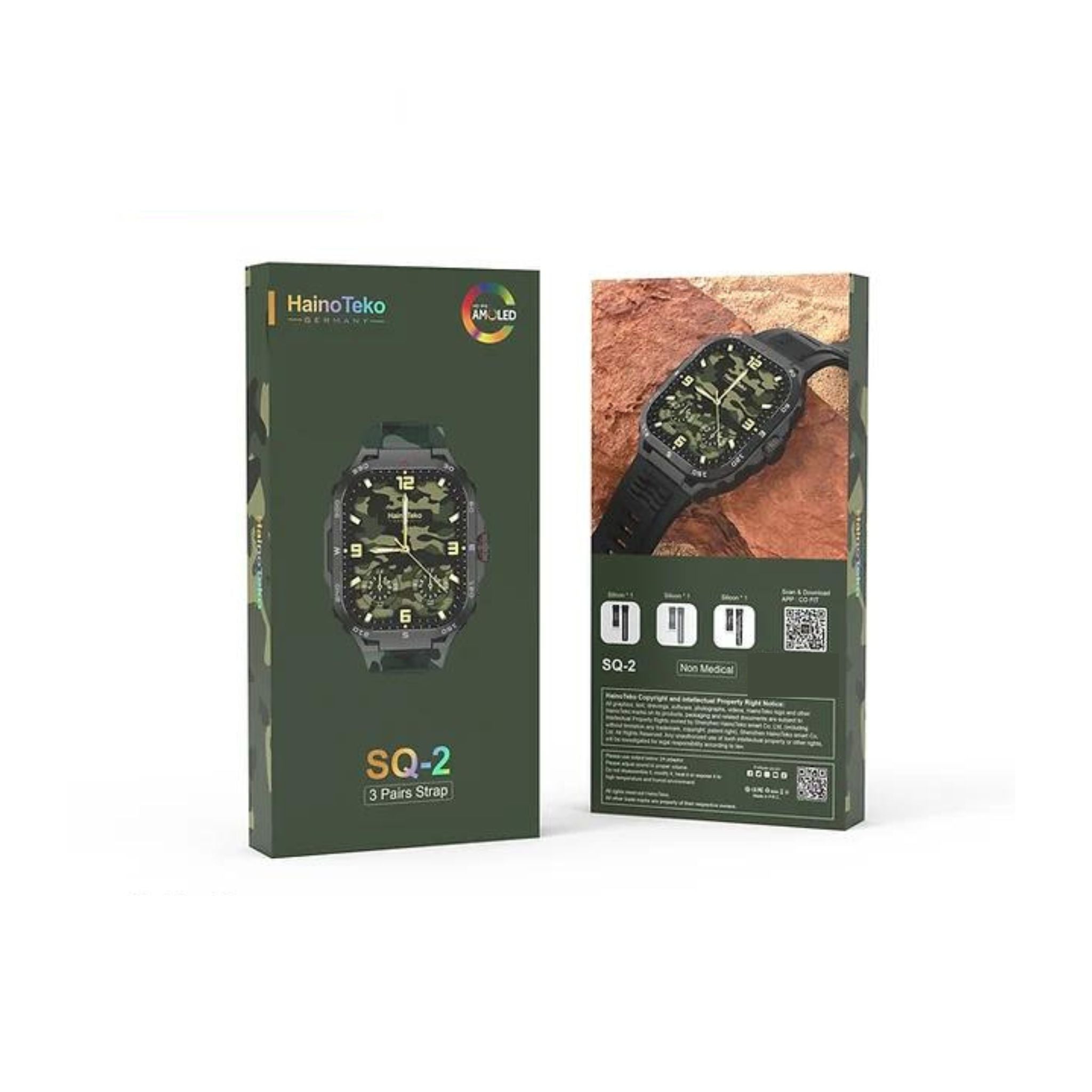 Haino Teko Germany SQ2 AMOLED Display Smart Watch With 3 Pair Strap and Wireless Charger for Gents and Boys_Black