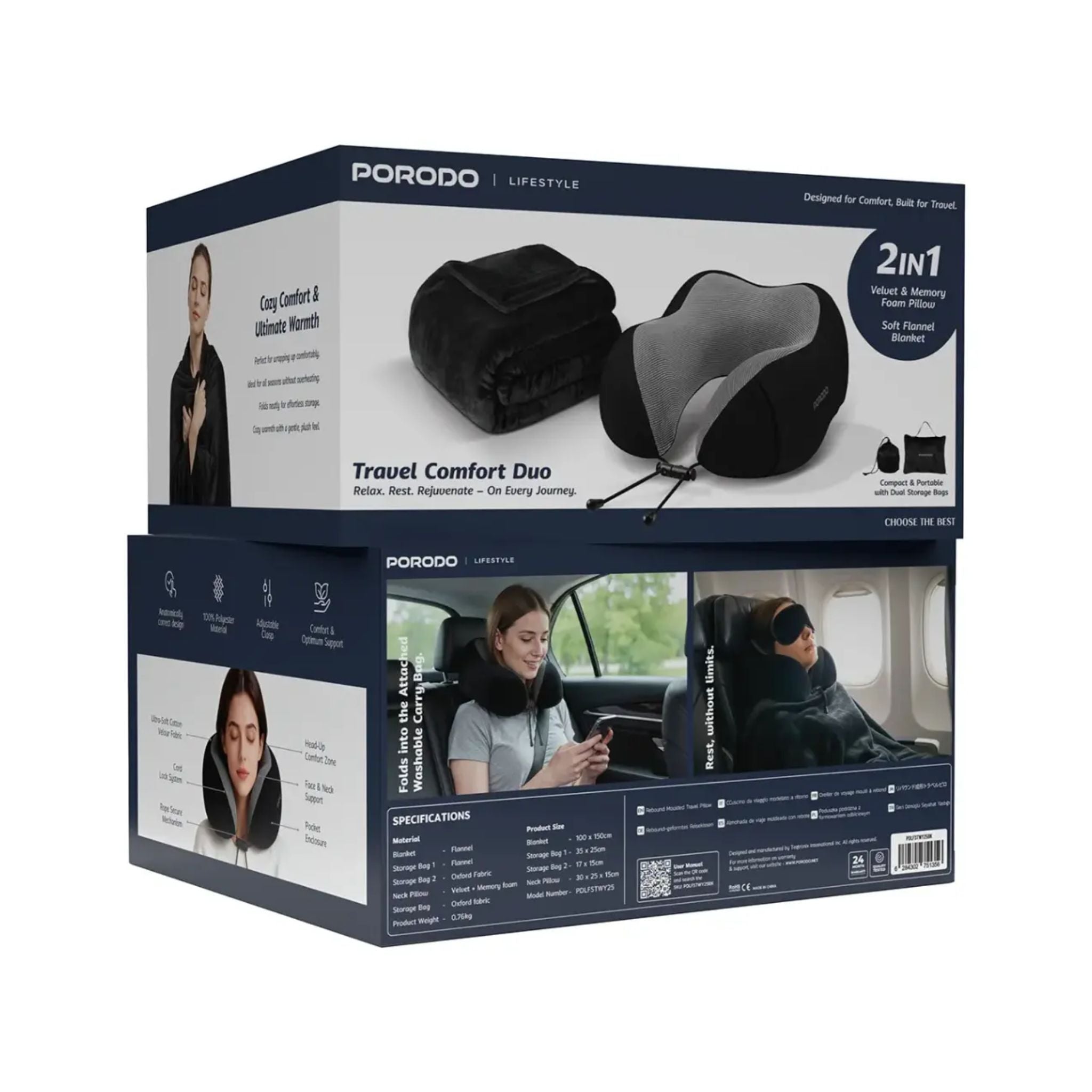 Porodo Lifestyle Travel Comfort Duo - Black