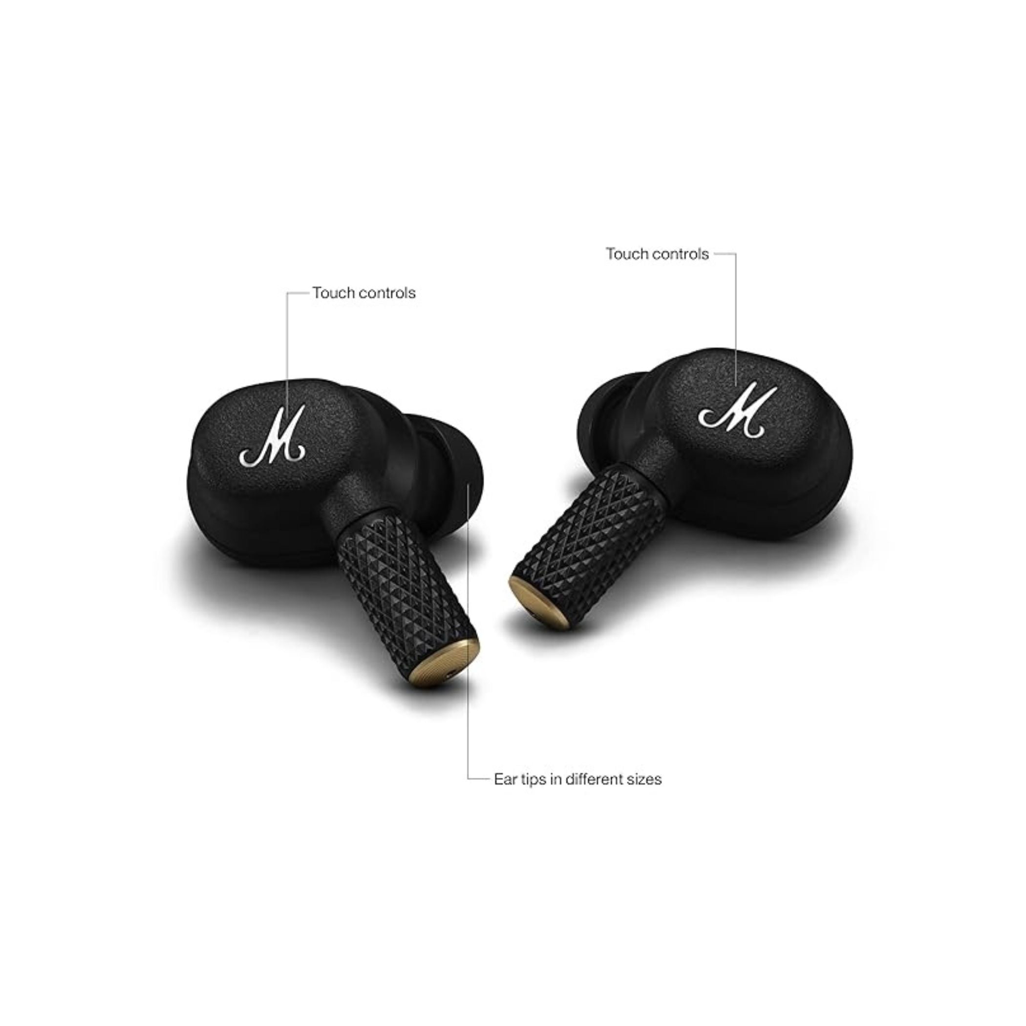 Marshall Motif II Wireless Earbuds with ANC, Touch Controls, Up to 30 Hours Playtime, Fast Charge, Water Resistant, Wireless Charging Compatible, Marshall Signature Sound - Black