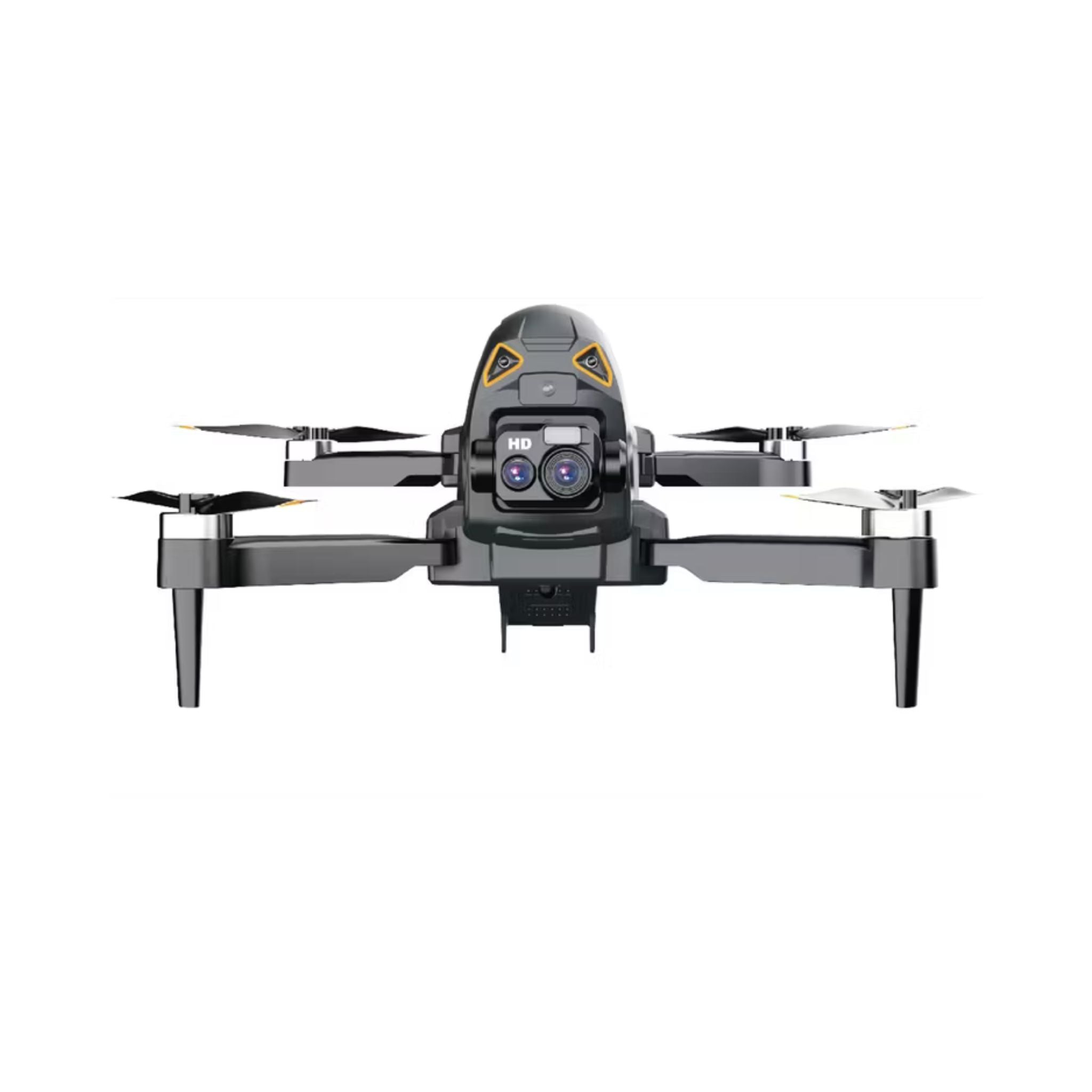 Black drone with camera on a white background