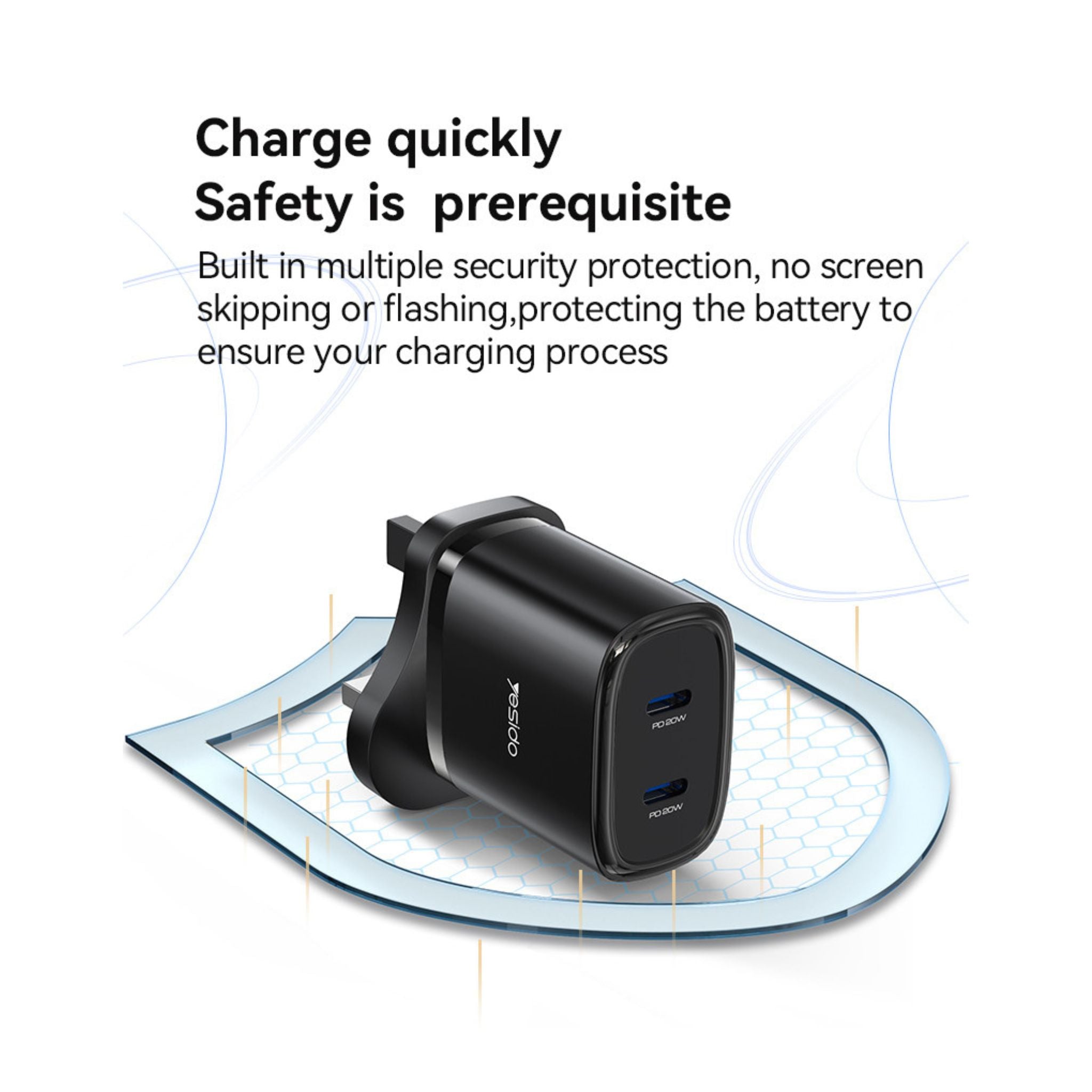Yesido YC53 20W PD Fast Charging Home Charger | Type-C and Type-C and Lightning Port Charger Adapter
