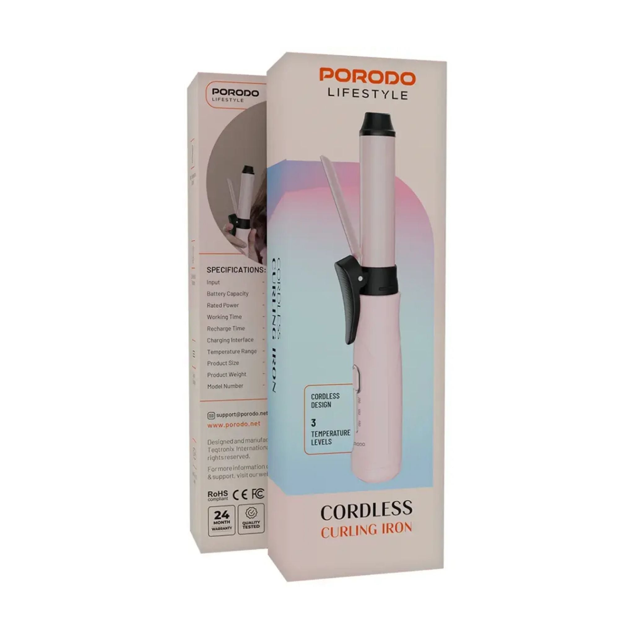 Porodo Lifestyle Cordless Curling Iron - Pink