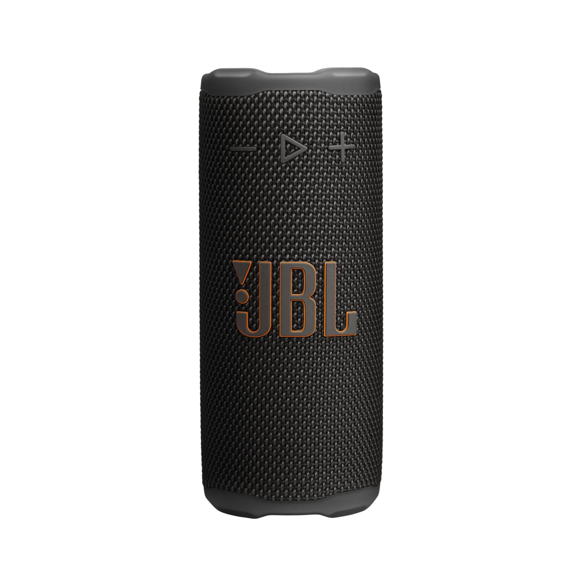 Black JBL portable speaker on a white background