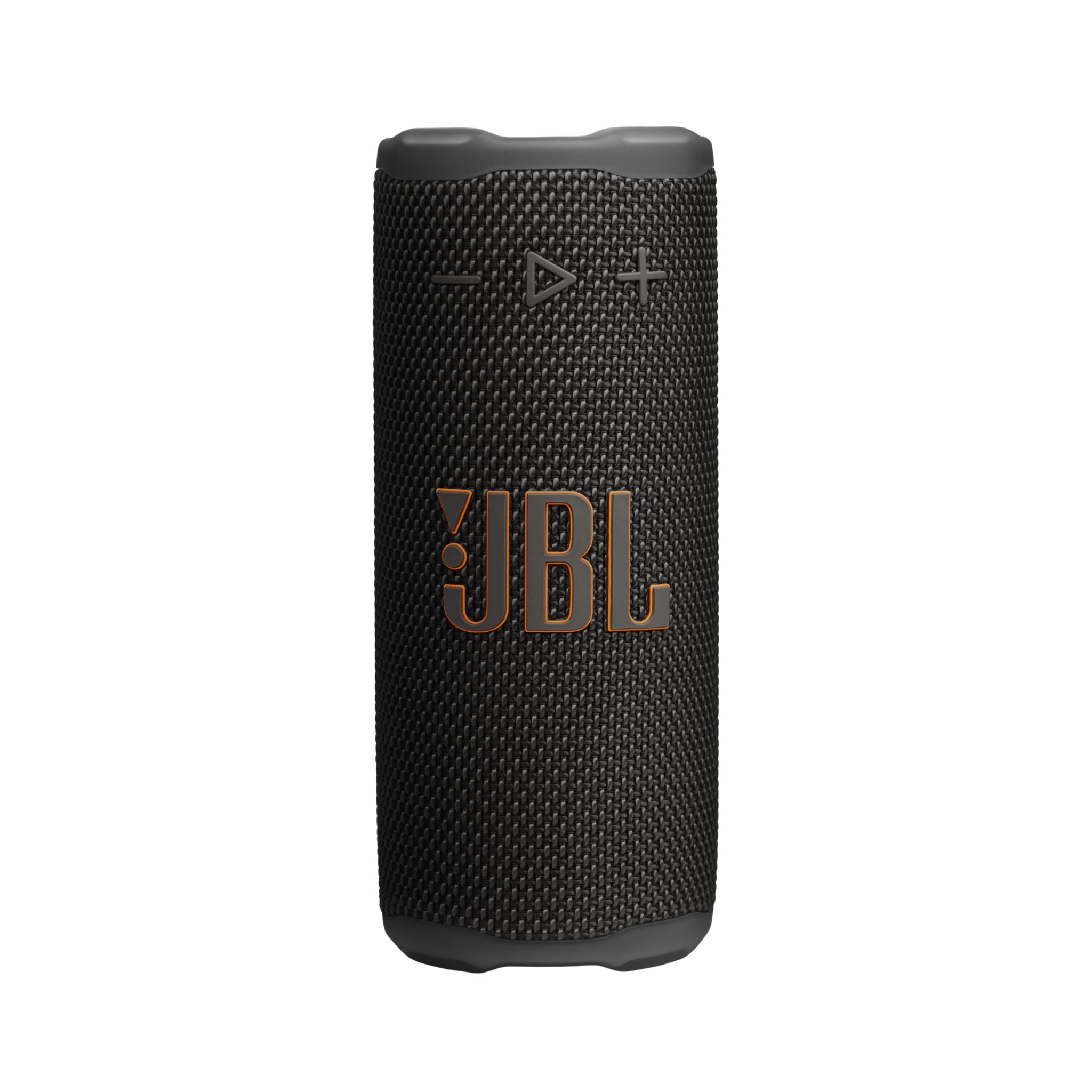 Black JBL portable speaker on a white background