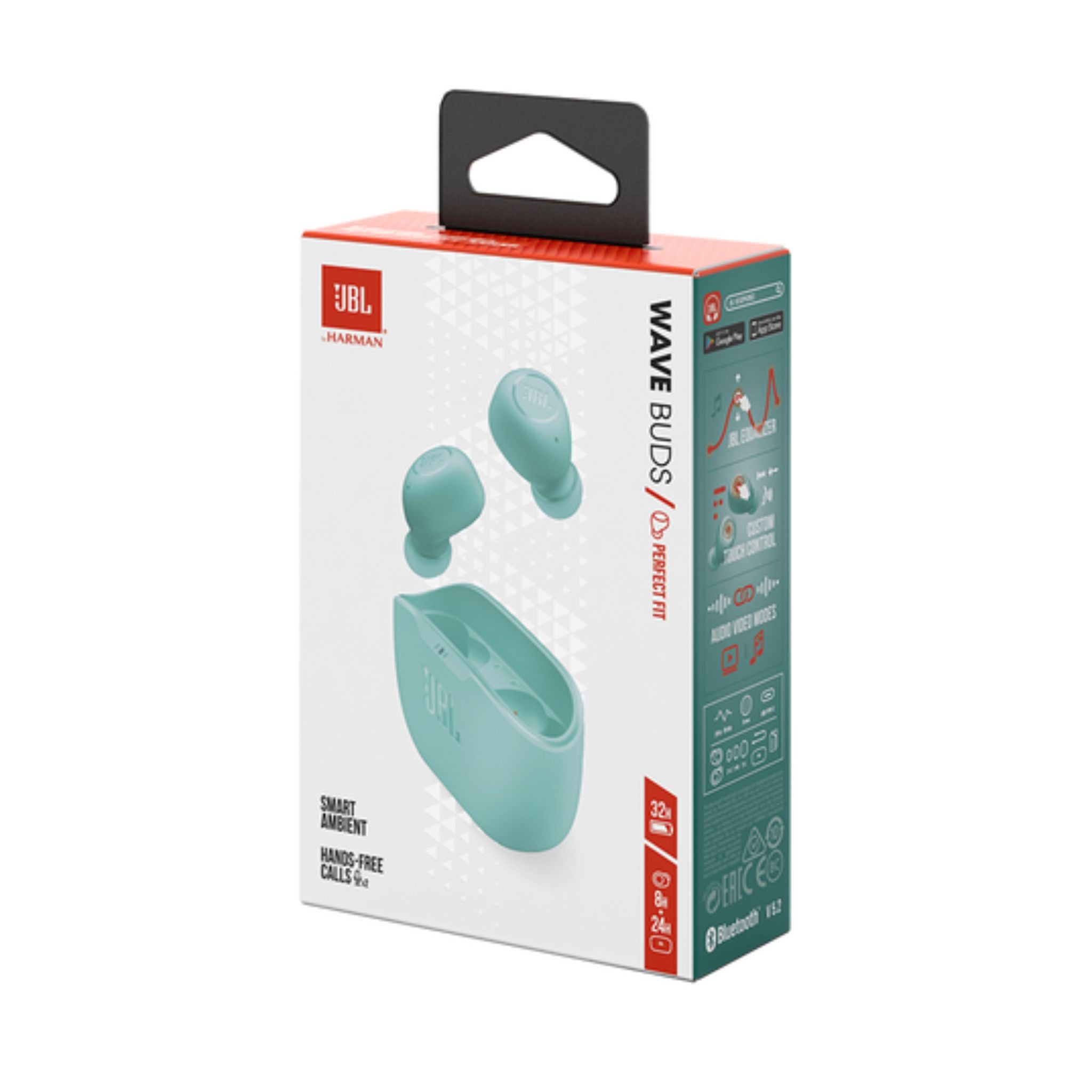 JBL Wave Buds True Wireless Earbuds, Deep Bass, Comfortable Fit, 32H Battery, Smart Ambient Technology, Hands-Free Call, Water and Dust Resistant - Mint