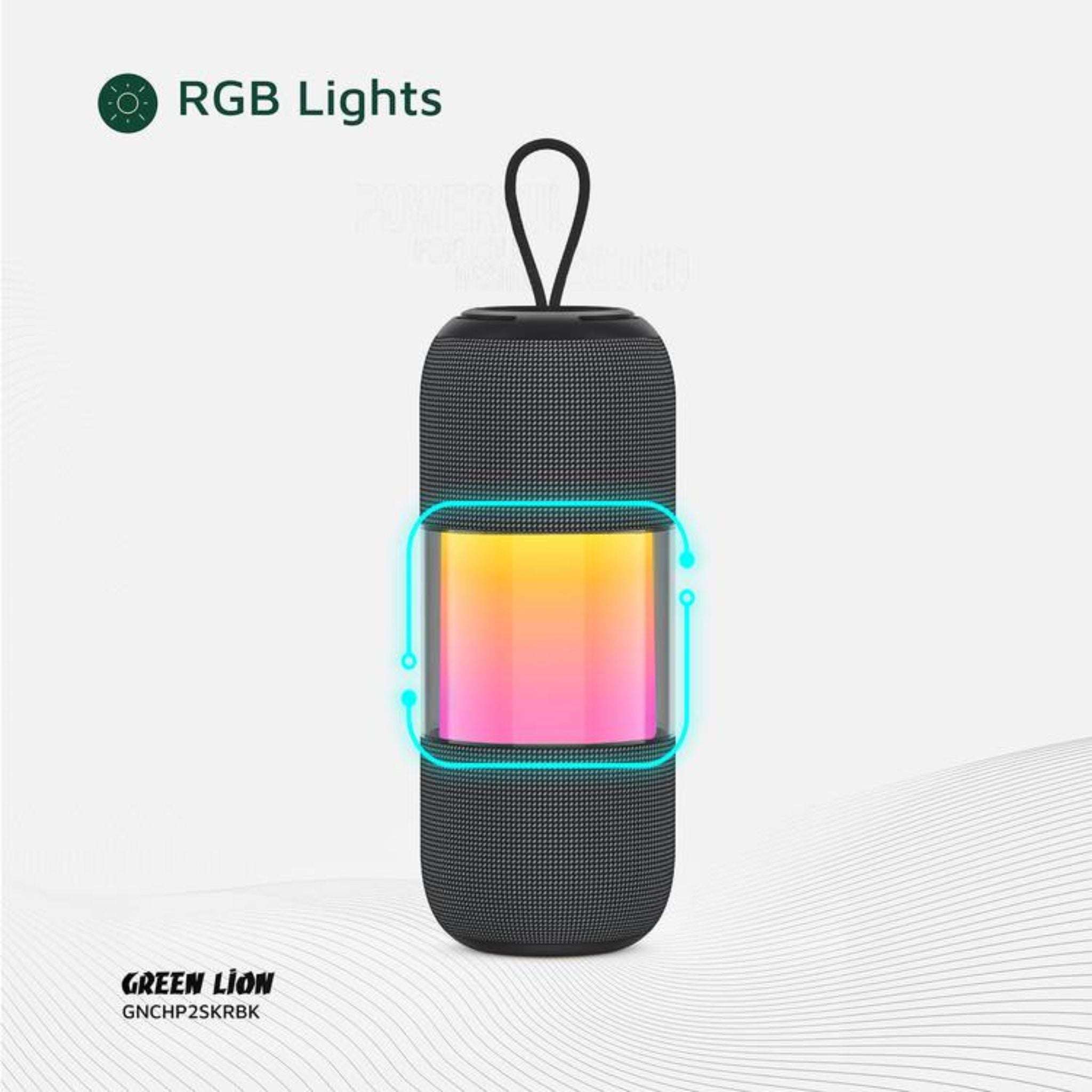 Green Lion Change Pro RGB Portable Speaker with True Wireless Stereo Function, 360° Audio, IPX7 Waterproof, 6 Hours Playtime, Extra Bass - Black
