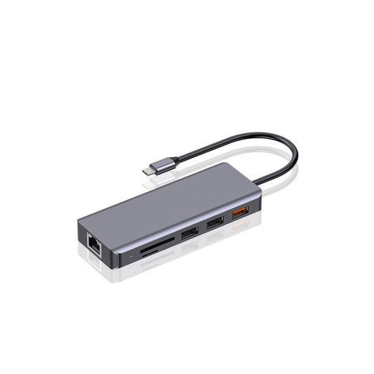 Porodo 9in1 USB-C Hub Type-C PD 100W HDMI Ethernet USB SD Card 3.5mm Aux-Grey