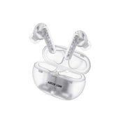 The image shows a pair of transparent, in-ear wireless earbuds with the Green Lion brand logo on the outer surface.