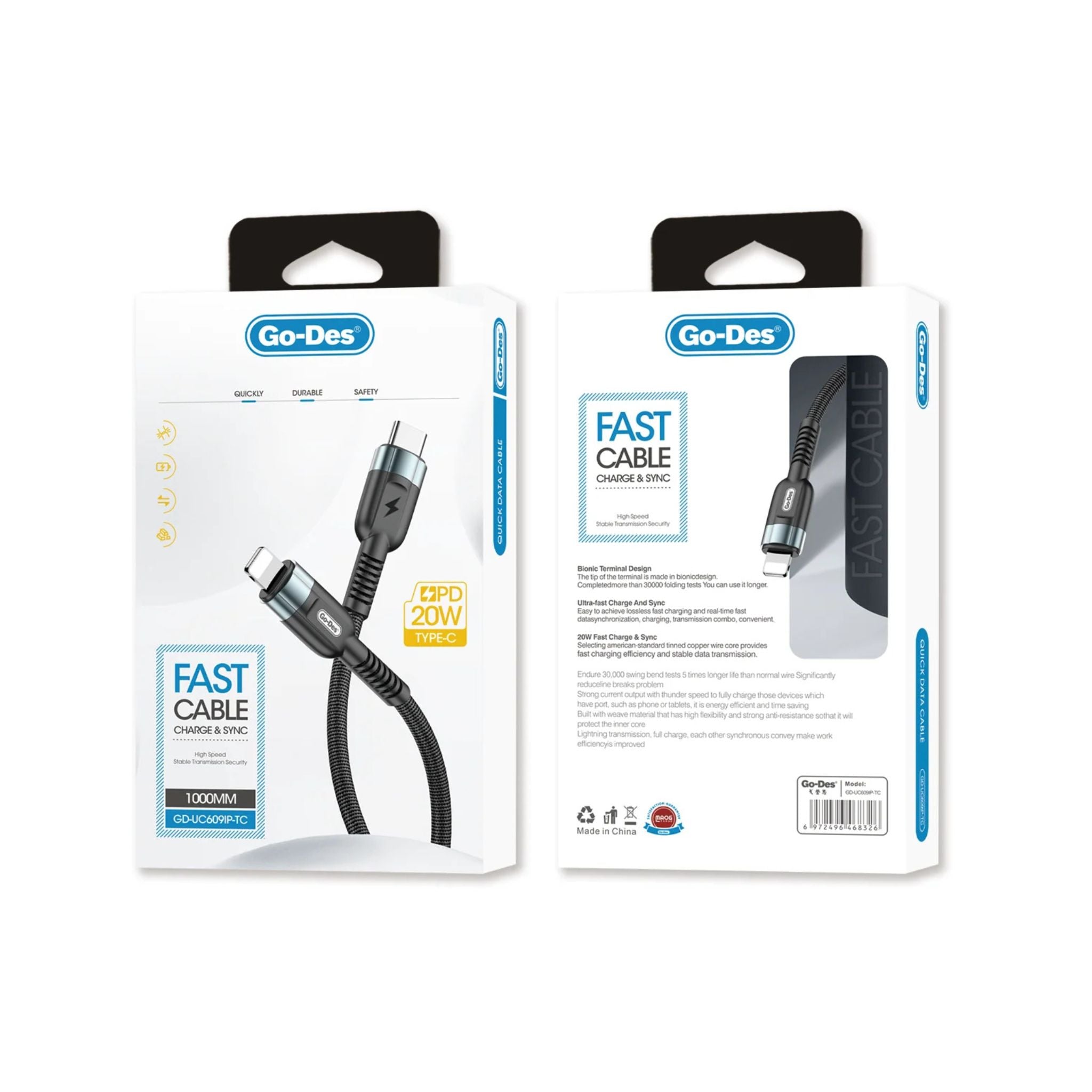 Go-Des charging cable nylon braided aluminum alloy usb cable mobile phone fast charging usb data cable type C micro for iphone