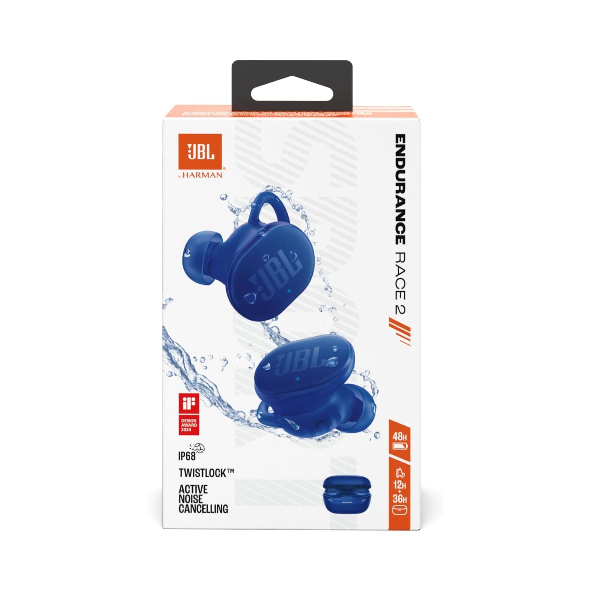 JBL Endurance Race 2, True Wireless Bluetooth Earbuds, 48 hrs Battery, IP68 Water and Dust Resistance, Noise Cancellation, Pure Bass Sound, Smart Ambient, Sports Modes- Blue
