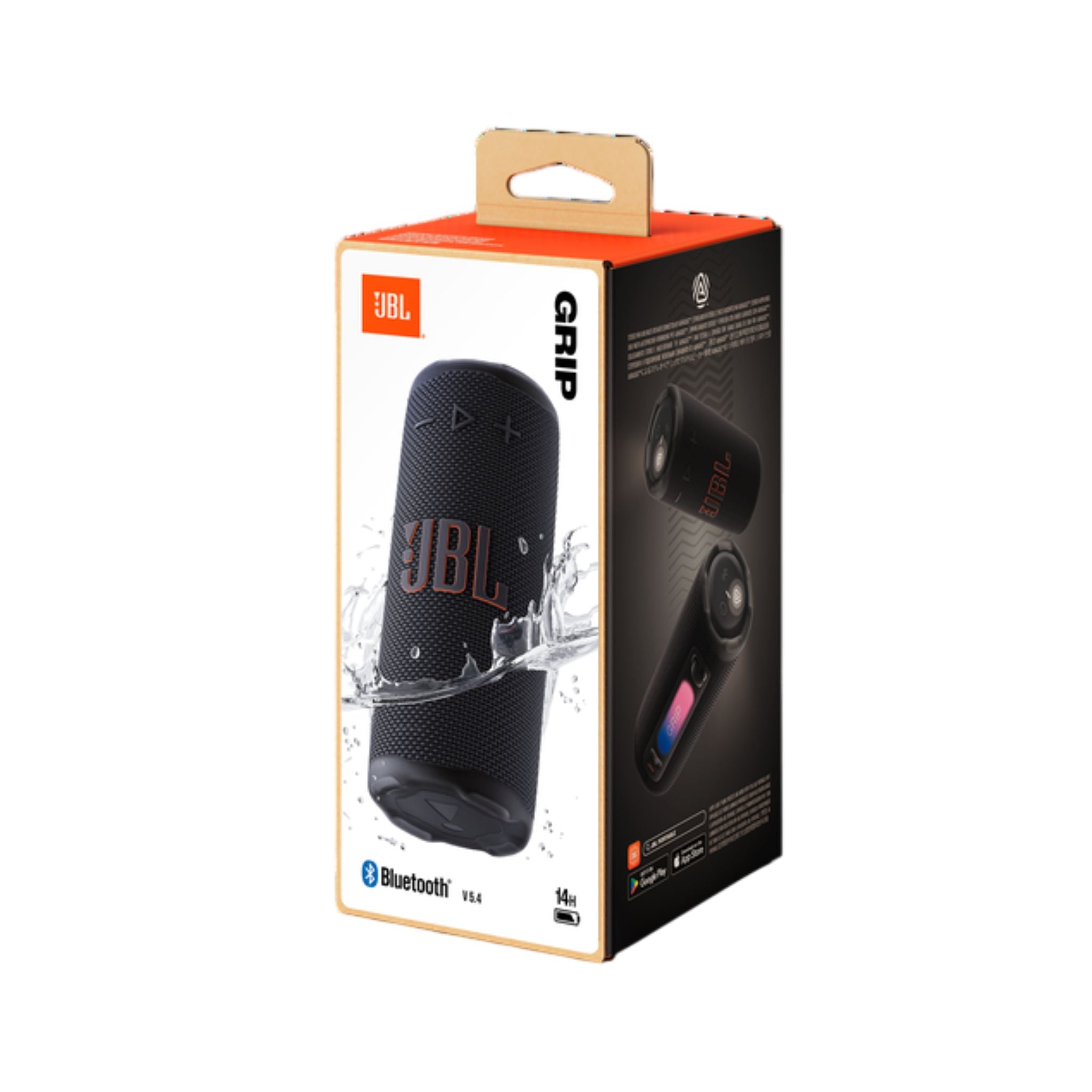 JBL Grip Compact Bluetooth Speaker, JBL Pro Sound with AI Sound Boost, IP68 Waterproof and Dustproof, Ambient Light, Up to 14 Hours Playback, Auracast Multi-Speaker, JBL Portable App, Black