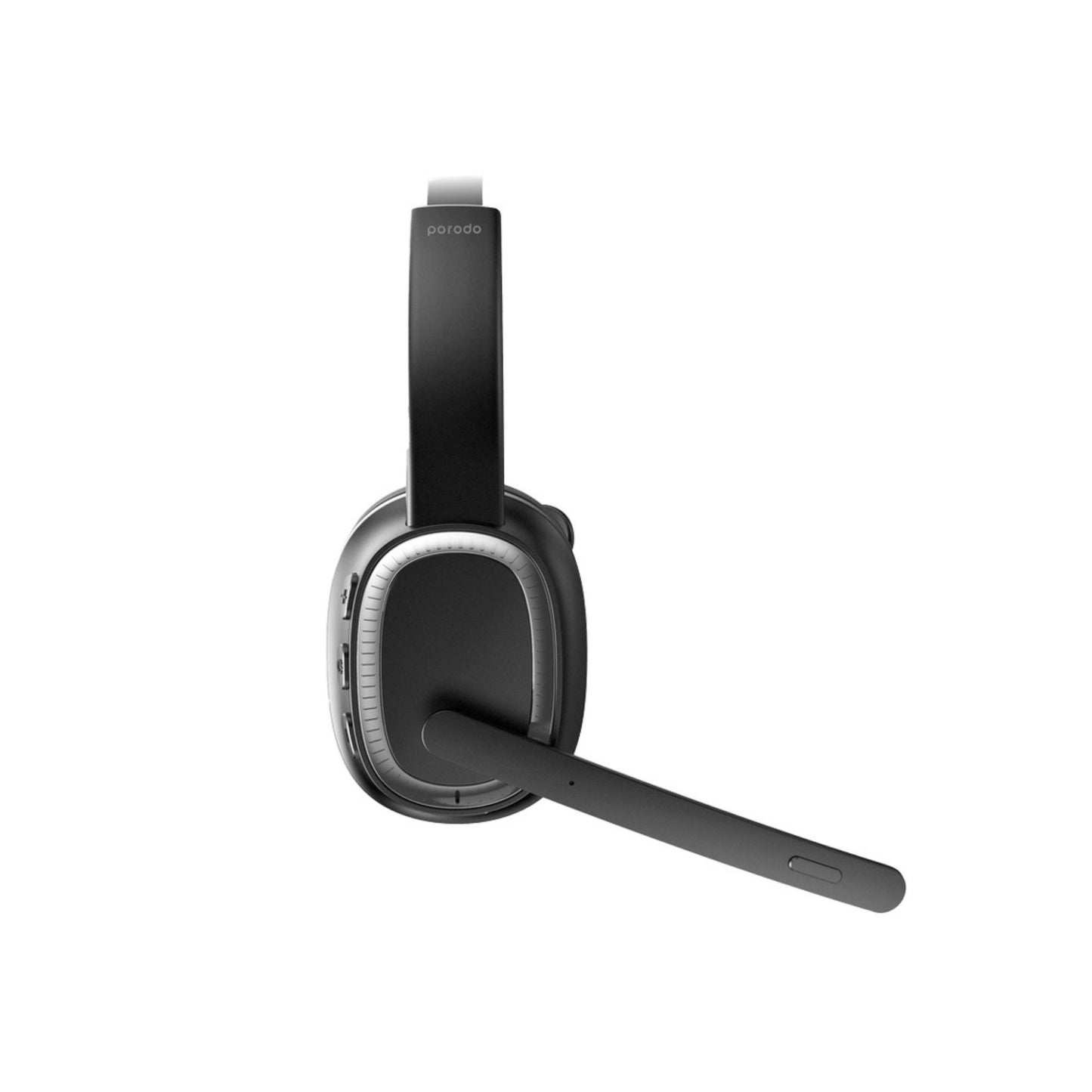 Porodo Mono Headphone with Microphone Noise Cancelling Microphone Mute Button Adjustable Headband ENC Flexible 270° Rotating Microphone Seamless Sound Bluetooth V5.2 15 Hours Working Time - Black