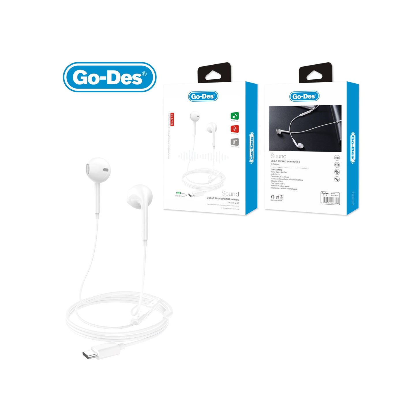 Go-DES Premium USB-C Earphone-WHITE