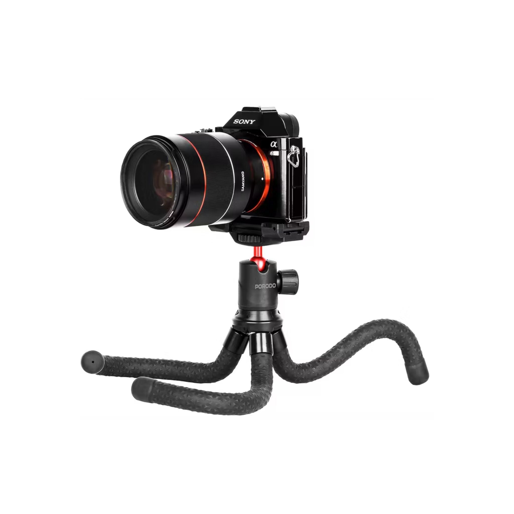 Porodo Flexible Foldable & Extendable Tripod with Phone Holder, ABS + Rubber Material, Non-Slip Grip, 330mm Folded Length, Lightweight & Portable, 39cm Extended Height - Black