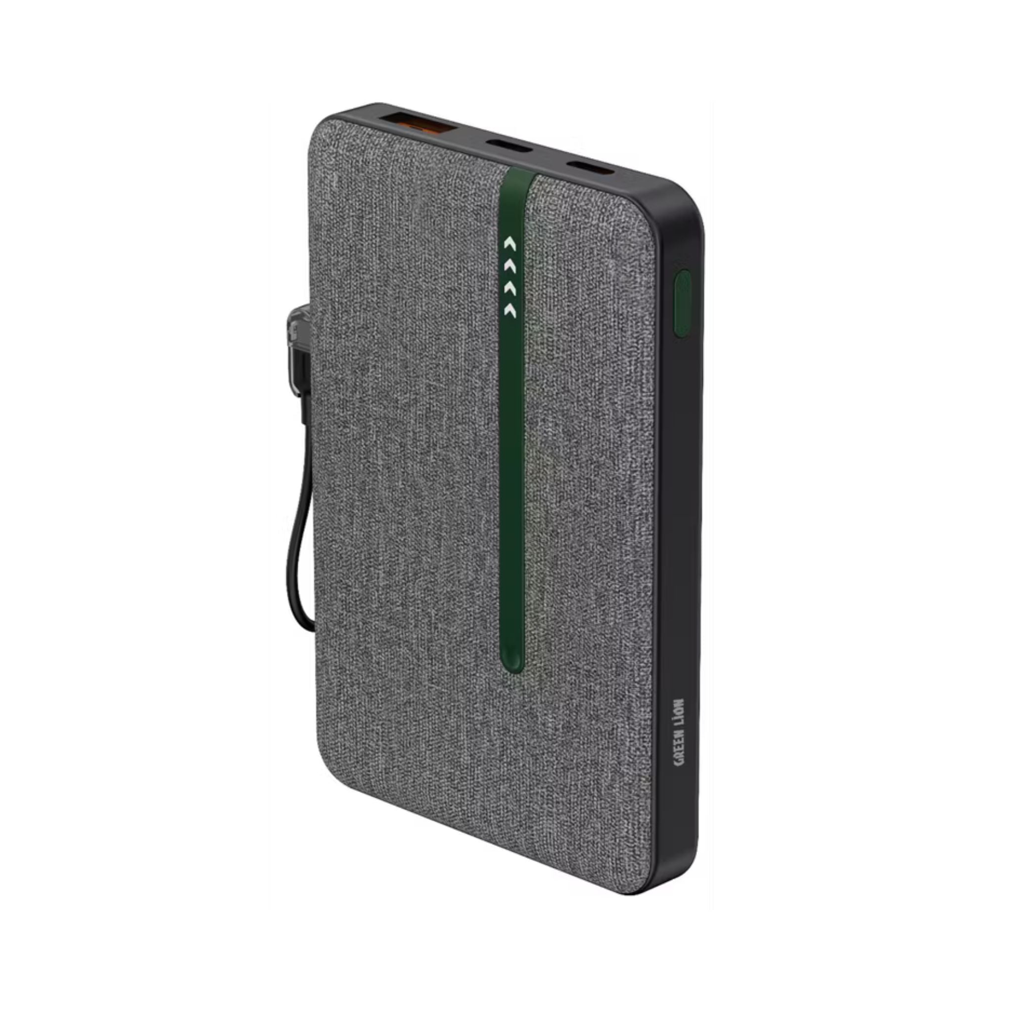 Green Lion KYOTO 10000mAh Power Bank with USB-C to USB-C Cable Strap, LED Indicator, 20W PD Fast Charging, 22.5W Output Power, Flight Approved - Black