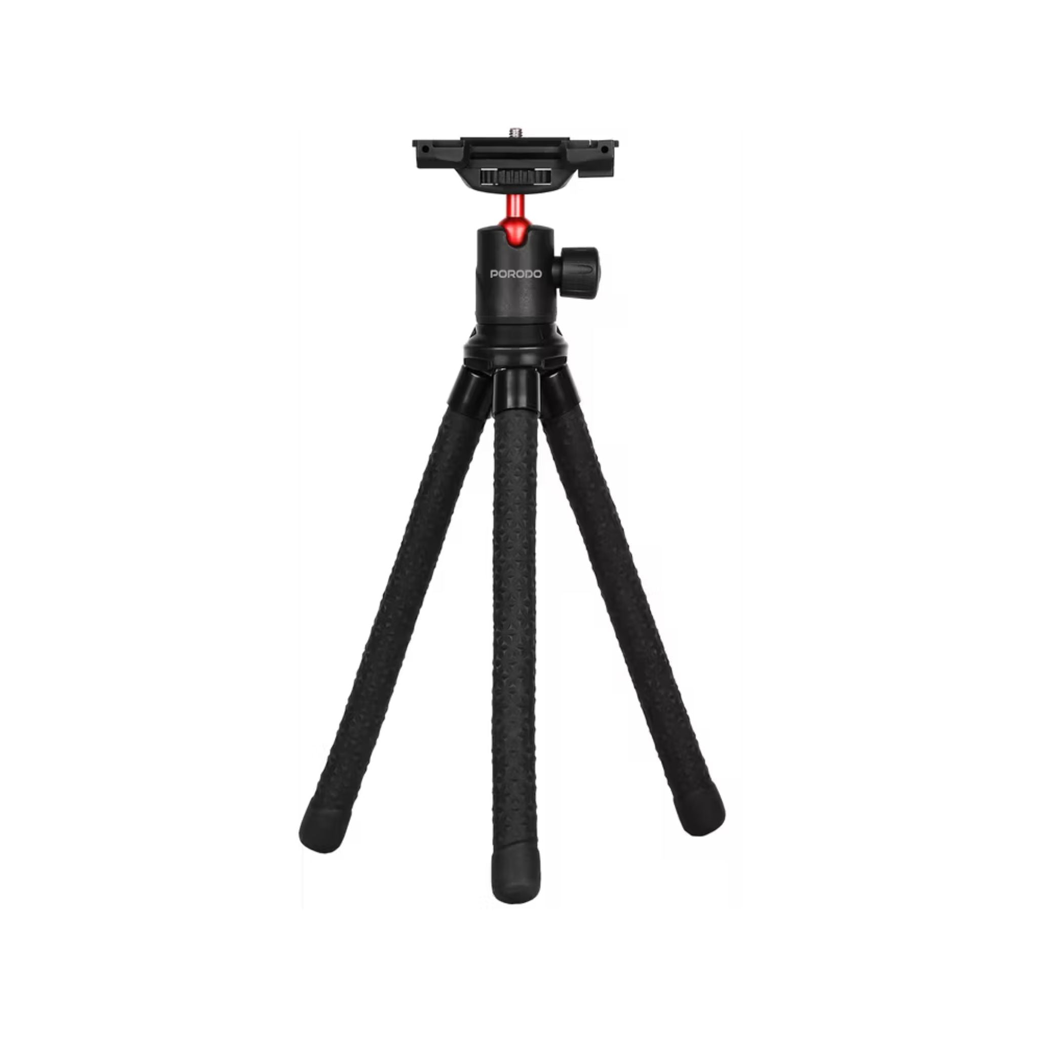 Porodo Flexible Foldable & Extendable Tripod with Phone Holder, ABS + Rubber Material, Non-Slip Grip, 330mm Folded Length, Lightweight & Portable, 39cm Extended Height - Black