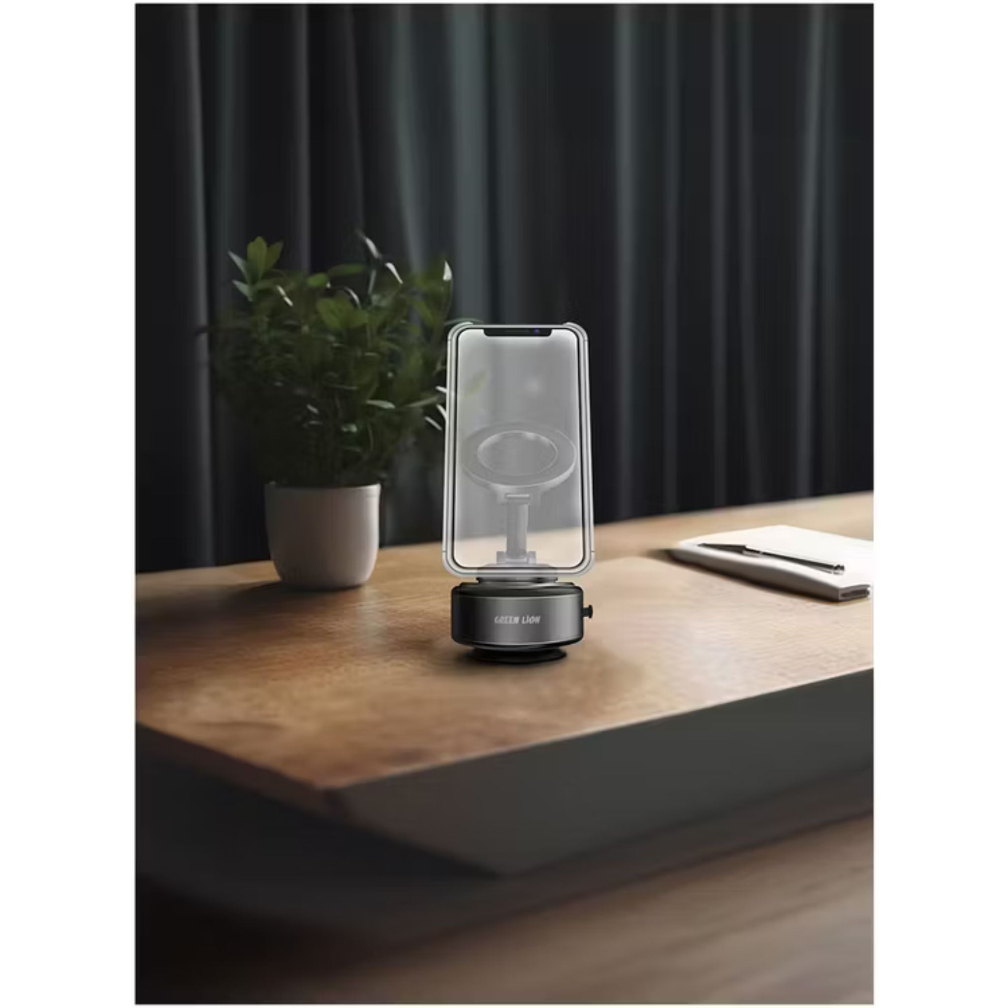 Green Lion GX-31 Auto Suction Phone Holder with 360° Rotation, Strong Suction Cup, 1.5kg Adsorption, One-Hand Operation, MagSafe Compatible, Type-C Charging, 14 Days Working Time - Matte Black