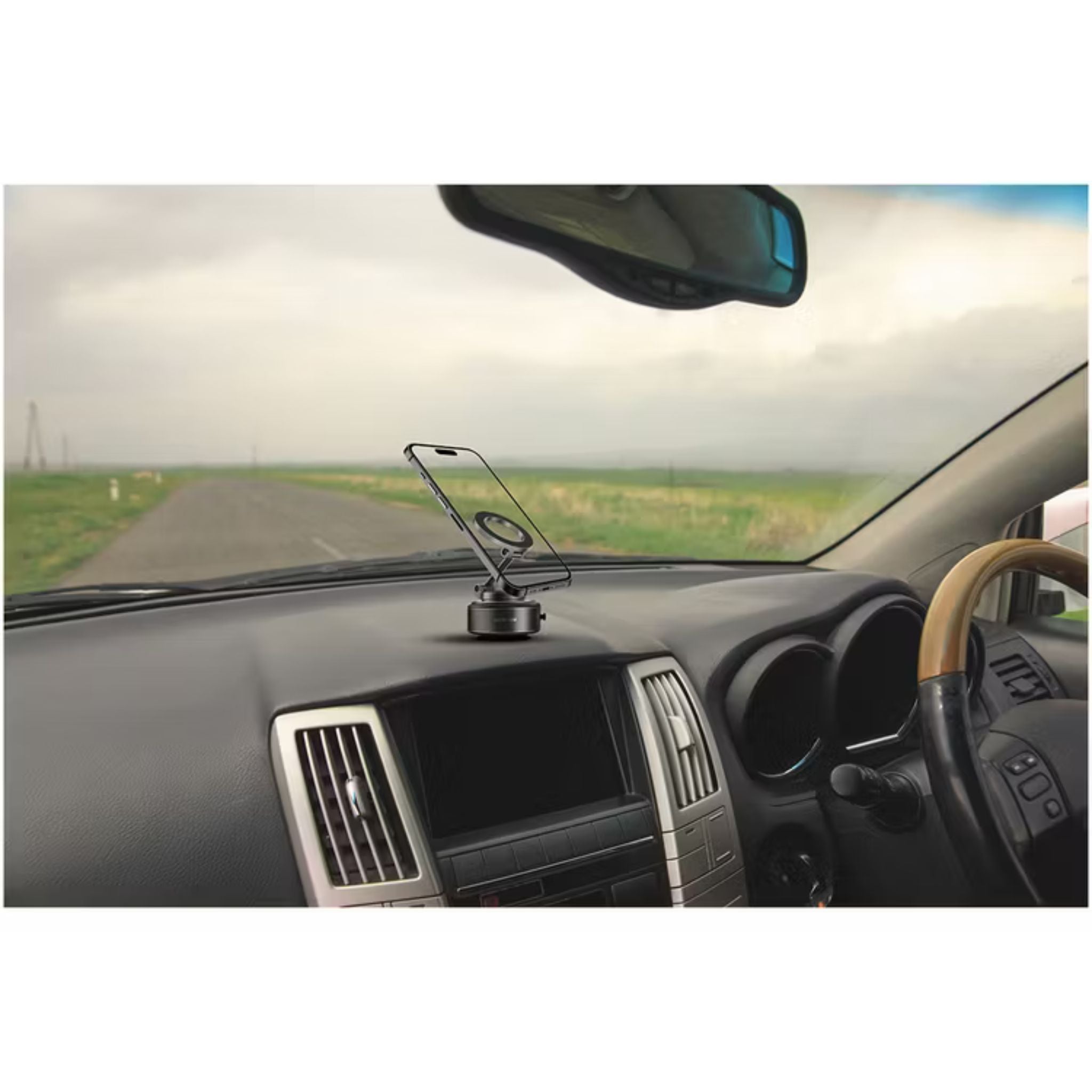 Green Lion GX-31 Auto Suction Phone Holder with 360° Rotation, Strong Suction Cup, 1.5kg Adsorption, One-Hand Operation, MagSafe Compatible, Type-C Charging, 14 Days Working Time - Matte Black