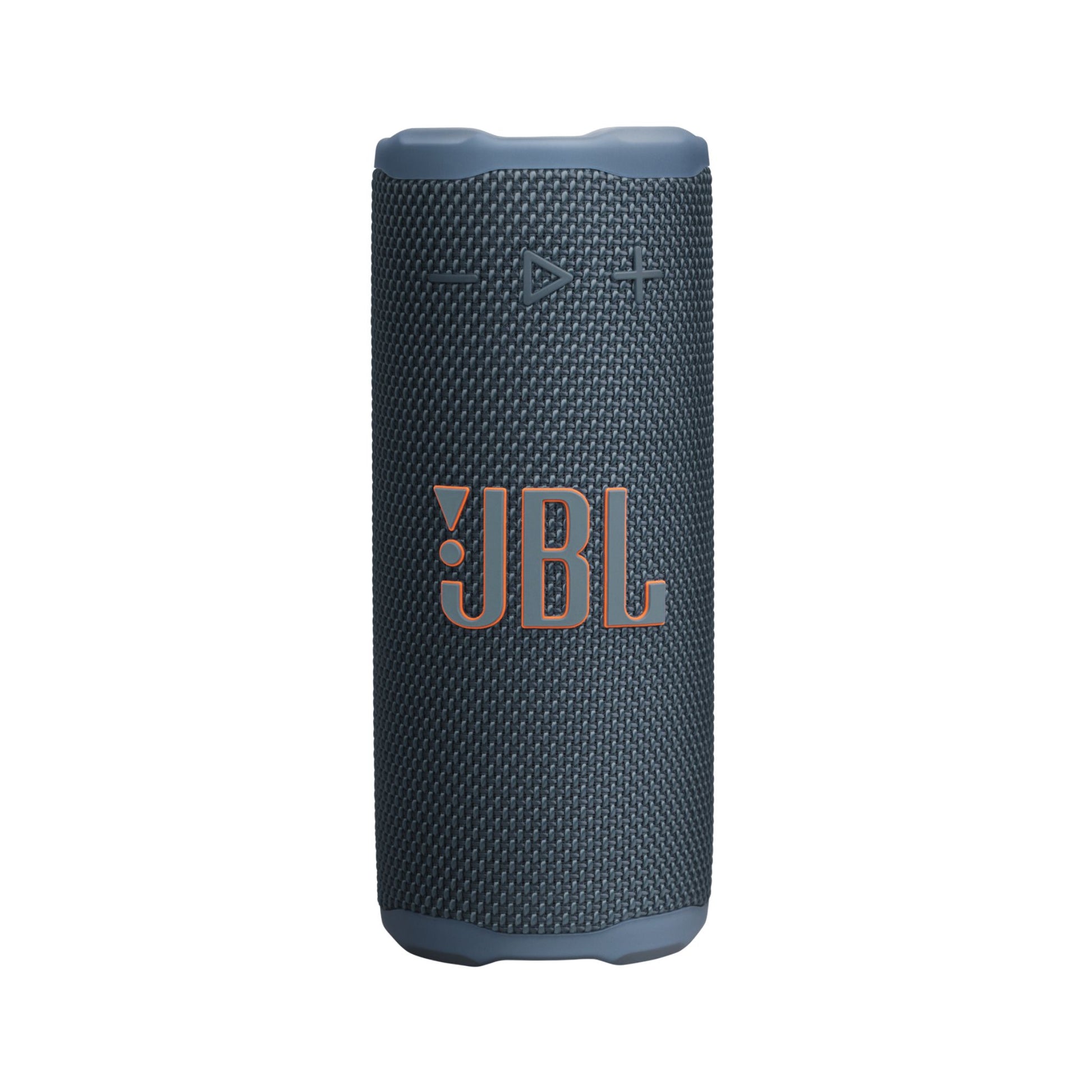 JBL speaker with blue accents on a white background
