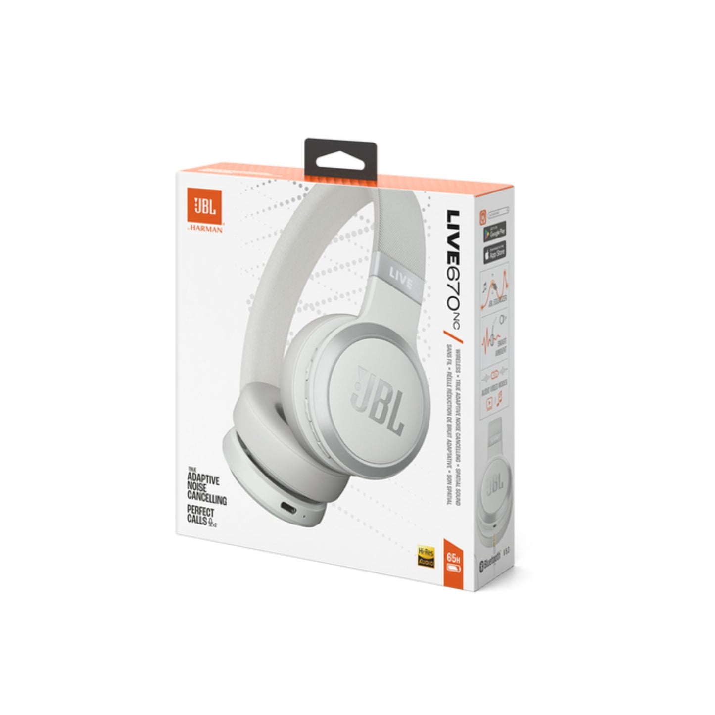 JBL LIVE 670NC Wireless On-Ear Headphones with True Adaptive Noise Cancelling Wireless Over-Ear Headphones, Pure Bass Sound, Smart Ambient, Bluetooth 5.3, Le Audio, VoiceAware, 64H Battery, White