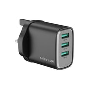 Green Lion Supra 24W GaN UK Wall Charger / 3 USB-A Ports / 24W Fast Charging / Compact GaN Technology / Multi-Device Charging - Black & Grey