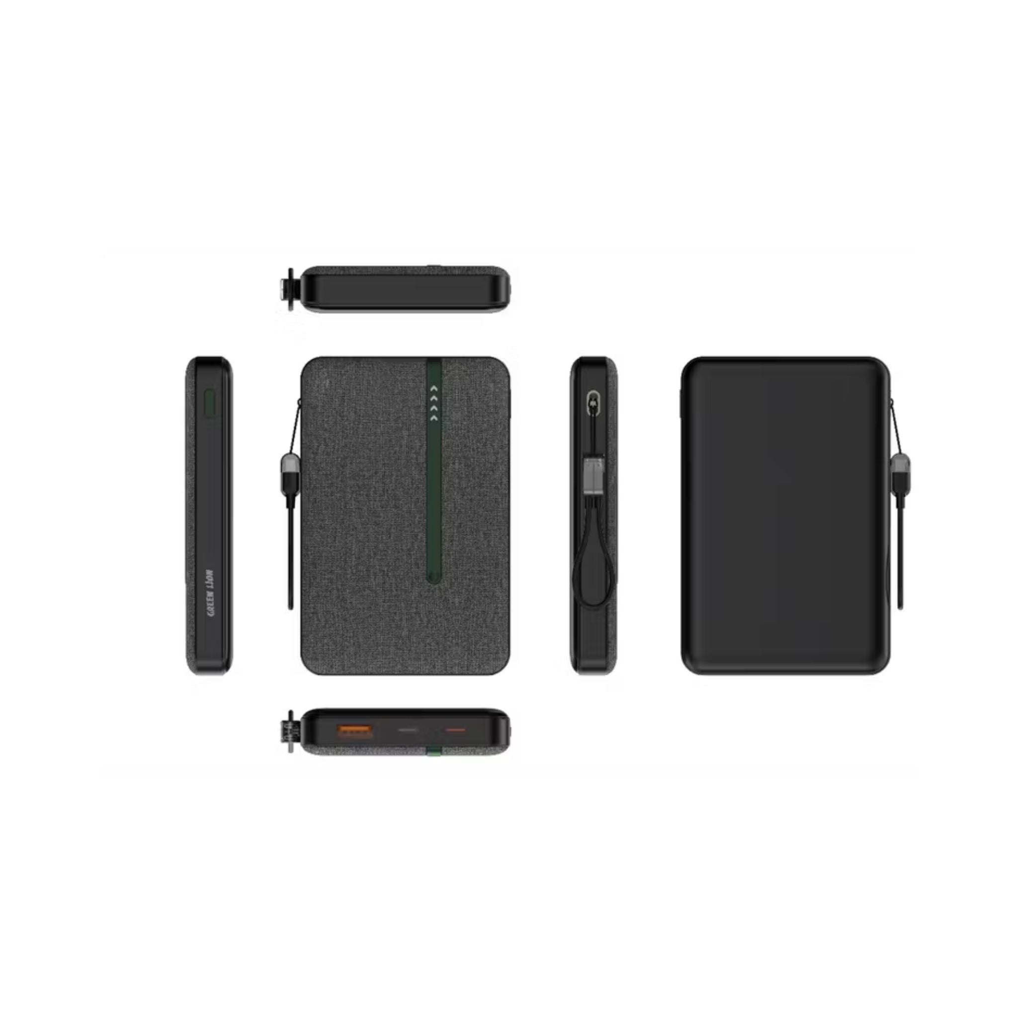 Green Lion KYOTO 10000mAh Power Bank with USB-C to USB-C Cable Strap, LED Indicator, 20W PD Fast Charging, 22.5W Output Power, Flight Approved - Black
