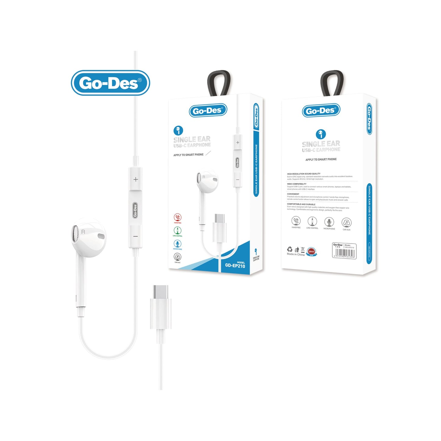 Go Des USB-C Single Earphone,White