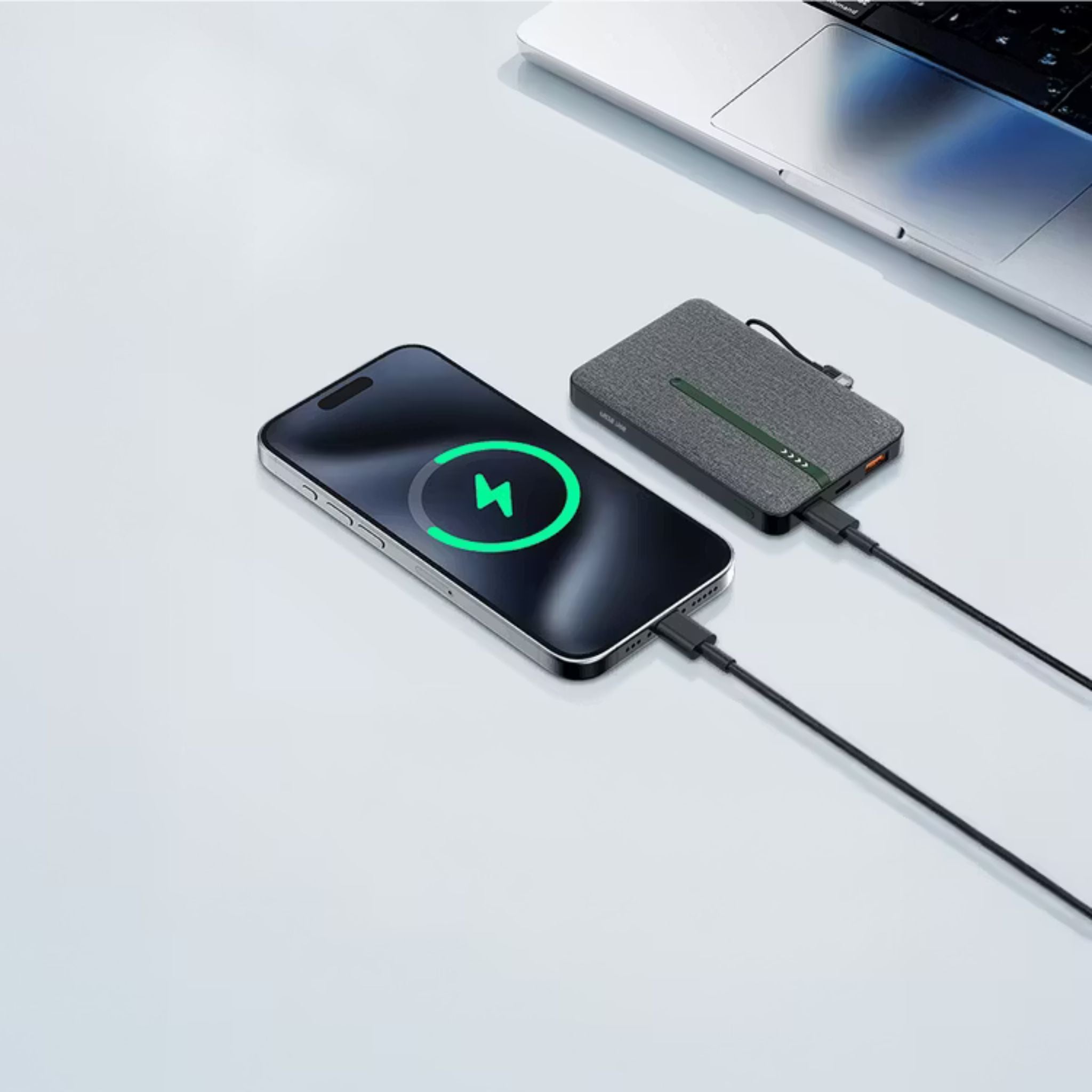 Green Lion KYOTO 10000mAh Power Bank with USB-C to USB-C Cable Strap, LED Indicator, 20W PD Fast Charging, 22.5W Output Power, Flight Approved - Black
