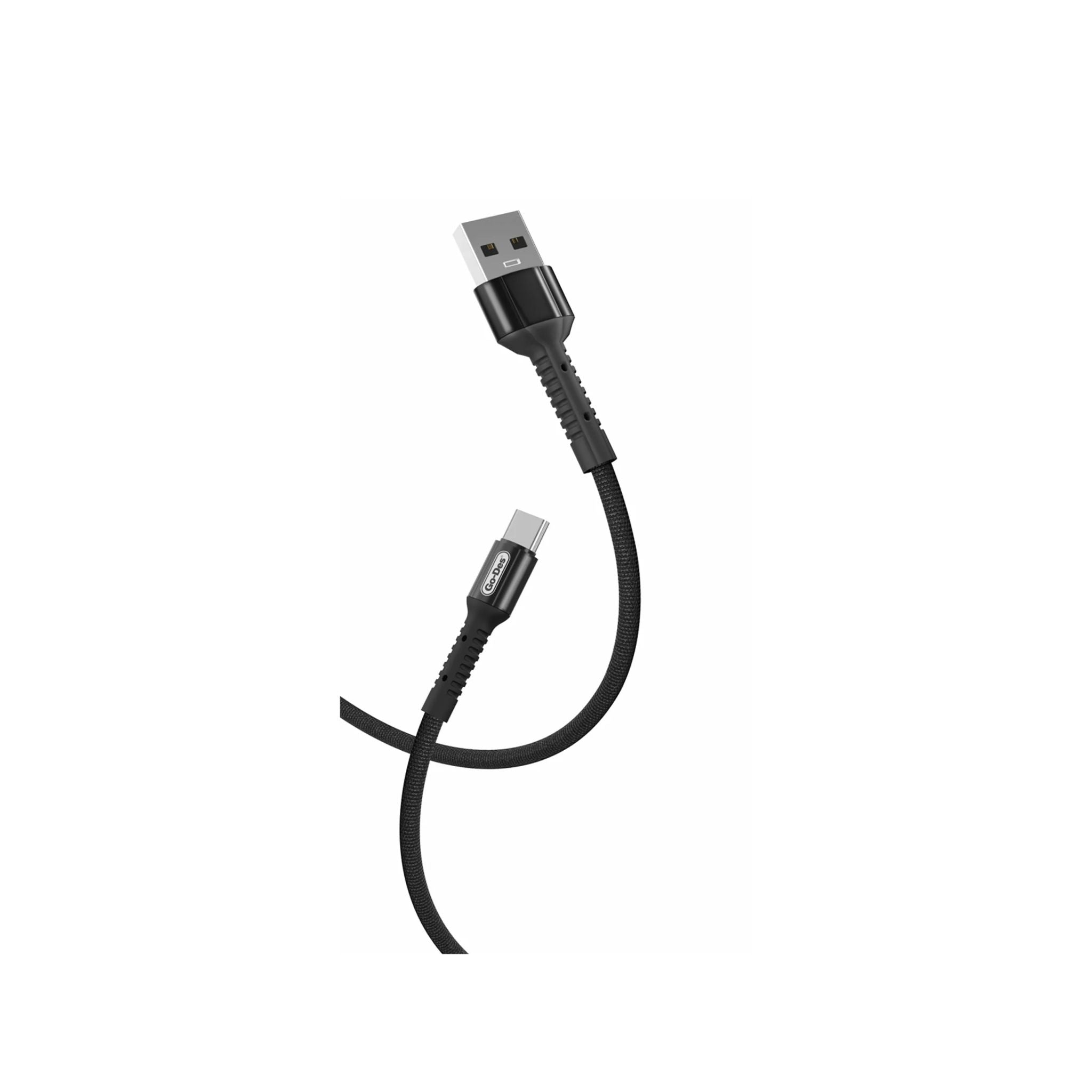 Black USB cable with micro-USB connector on a white background