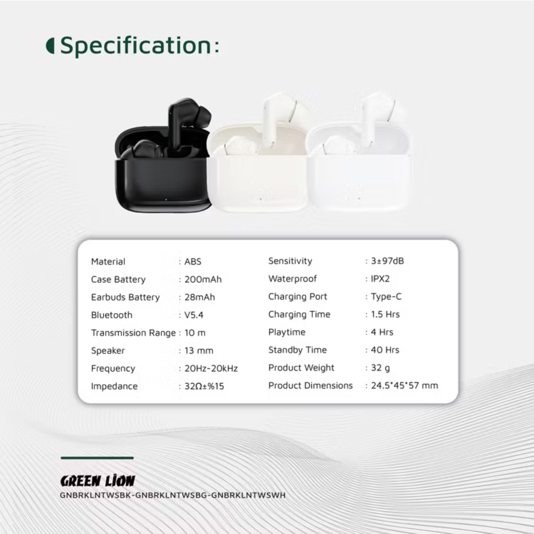 Green Lion Brooklyn True Wireless Earbuds with Voice Assistant, 4 Hours Playtime, Built-in Microphone, HiFi Sound, Touch Control, Dual-Mic - Beige
