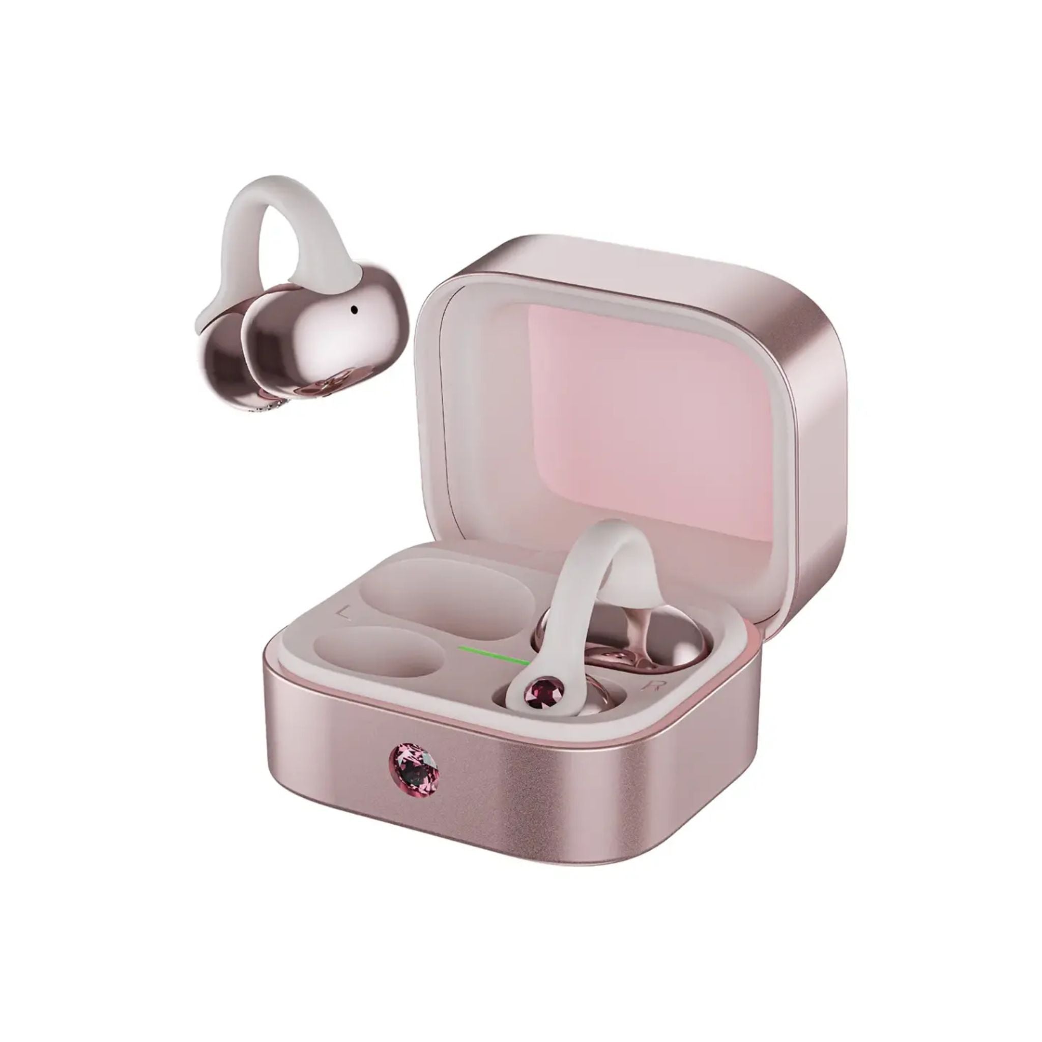 Green Lion Pearl Pods Wireless Earbuds with 16 Hours Play Time, Soft Ambient LED, Open-Ear Clip-On Design, IPX4 Water Resistance Level, USB-C Charging Port, Bluetooth Version 6.0, ENC Calls, Sculpted Aesthetic - Pink