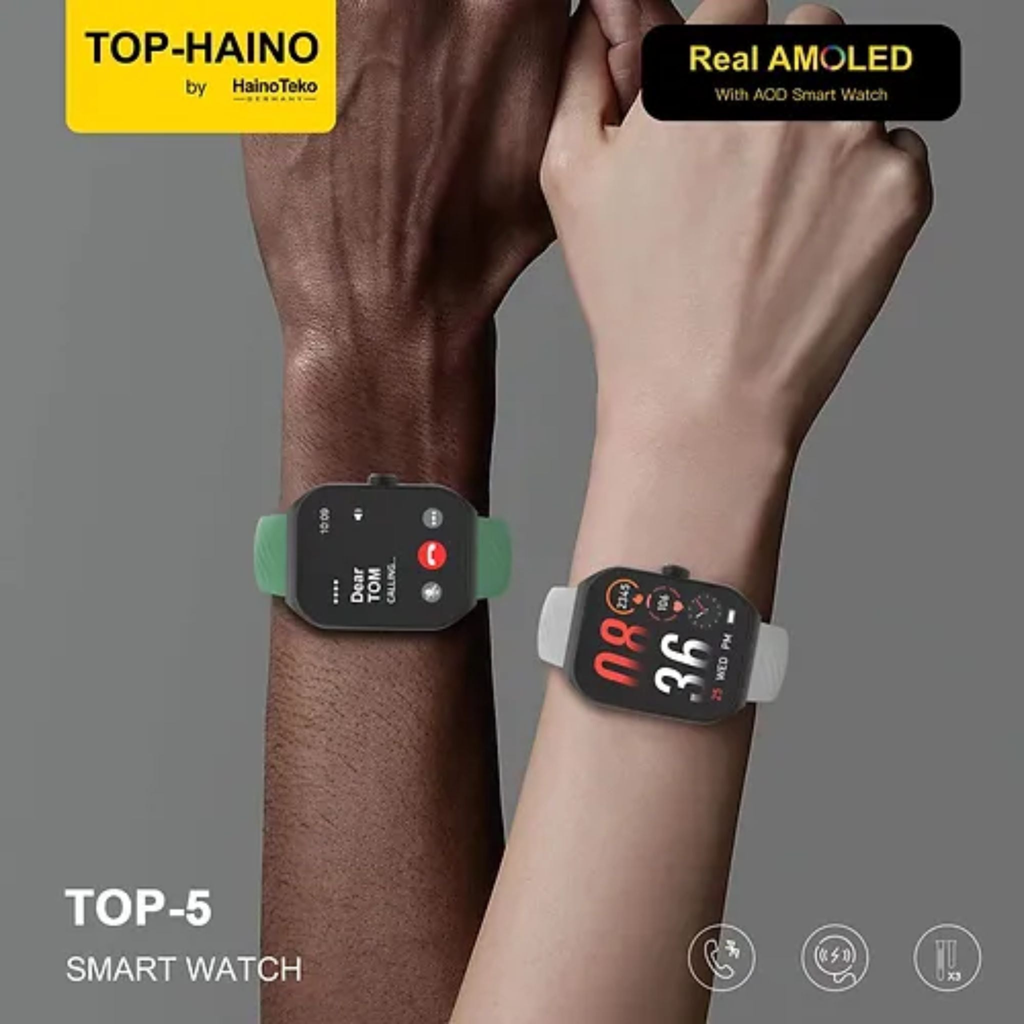 Premium Haino Teko Germany Top 5_Amolded Smartwatches_3 Pairs Strap-Black