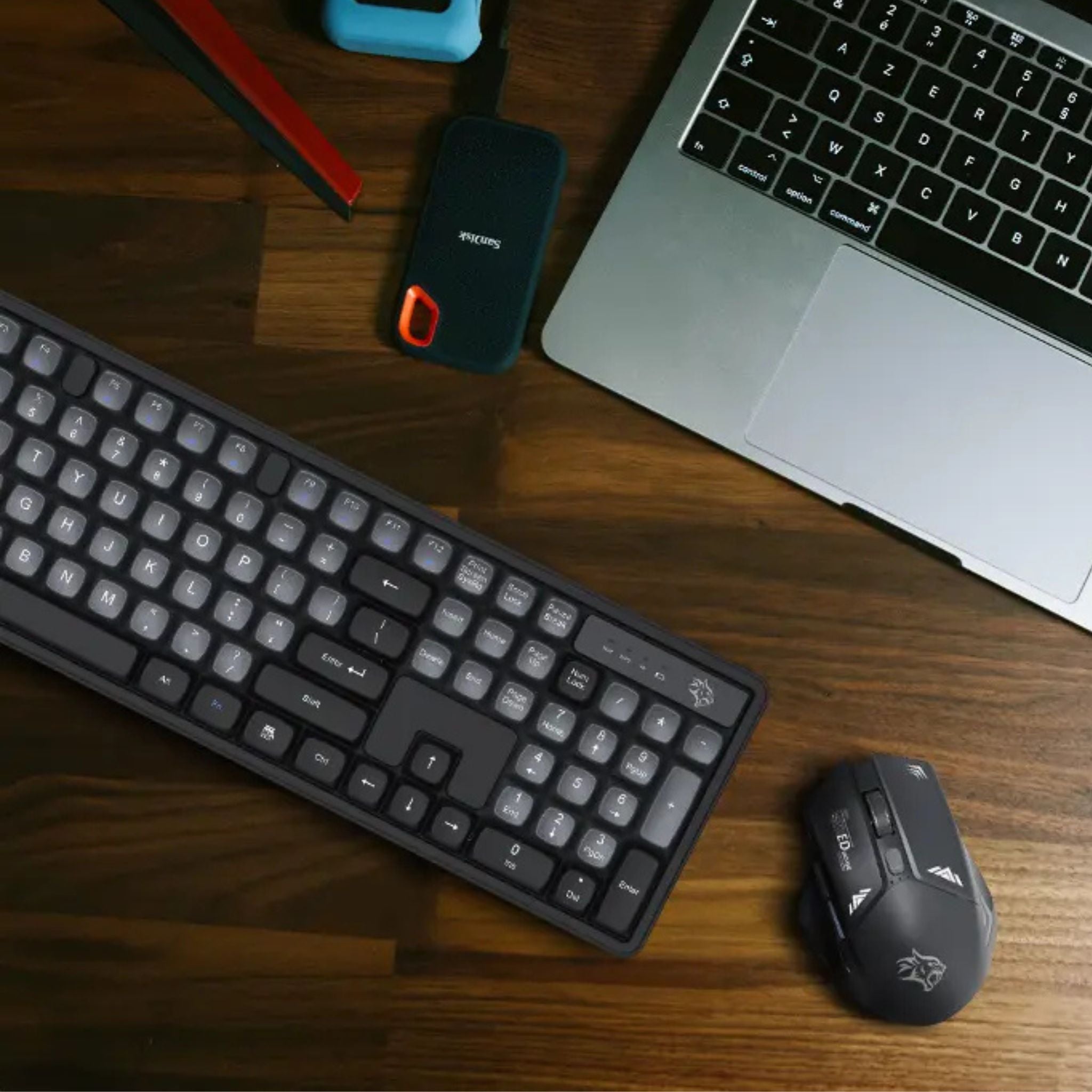 Porodo Gaming Wireless Keyboard with Mouse, 1600 DPI, Plug & Play, Gaming Design, Compatible with Windows & Mac - Black / Gray