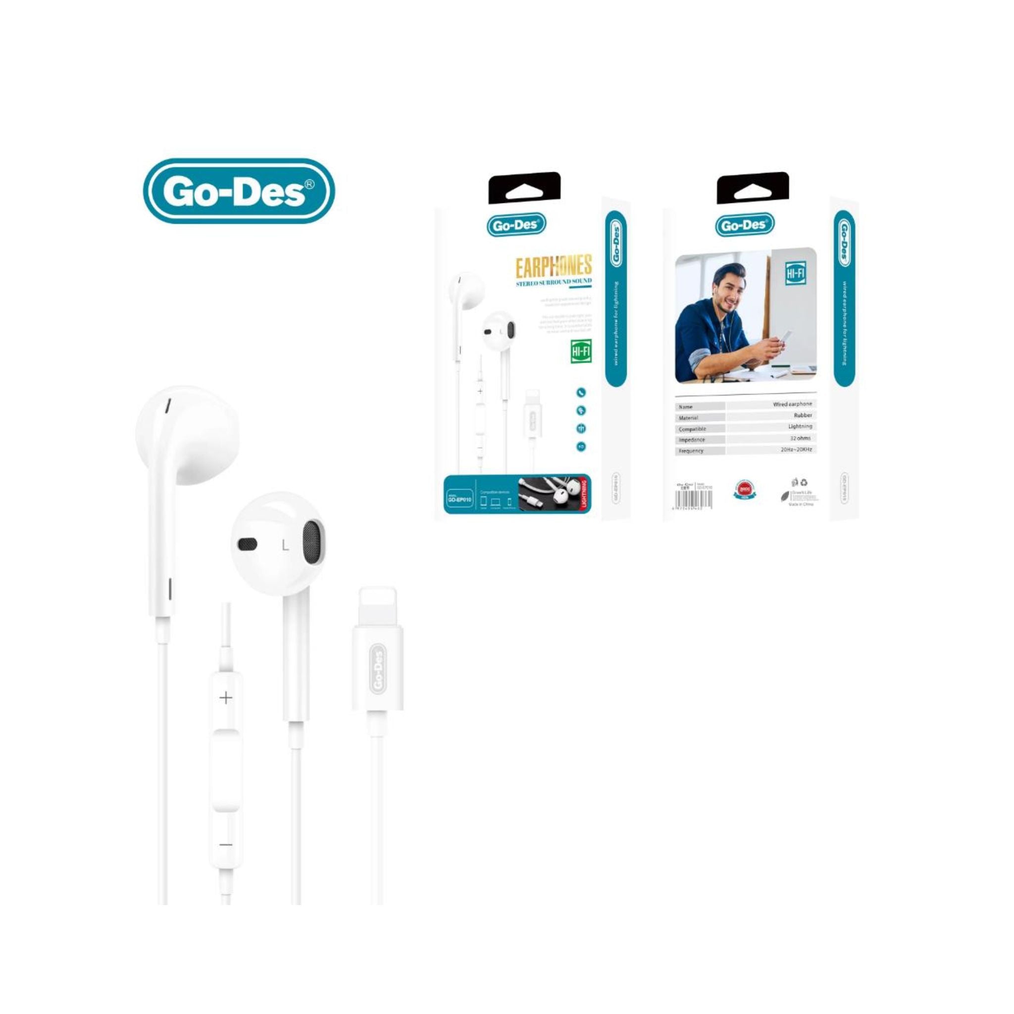 Premium Go Des Lightning Earphone, White