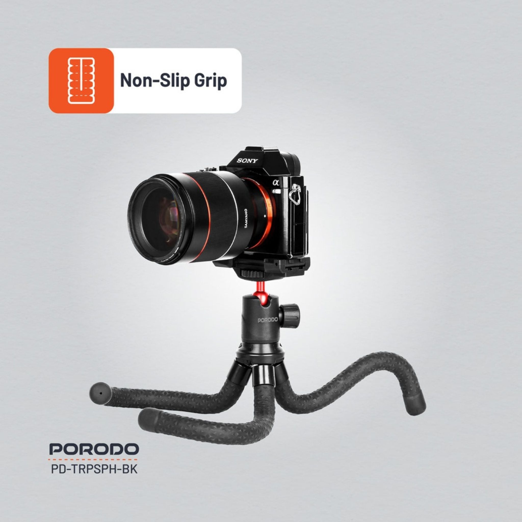 Porodo Flexible Foldable & Extendable Tripod with Phone Holder, ABS + Rubber Material, Non-Slip Grip, 330mm Folded Length, Lightweight & Portable, 39cm Extended Height - Black