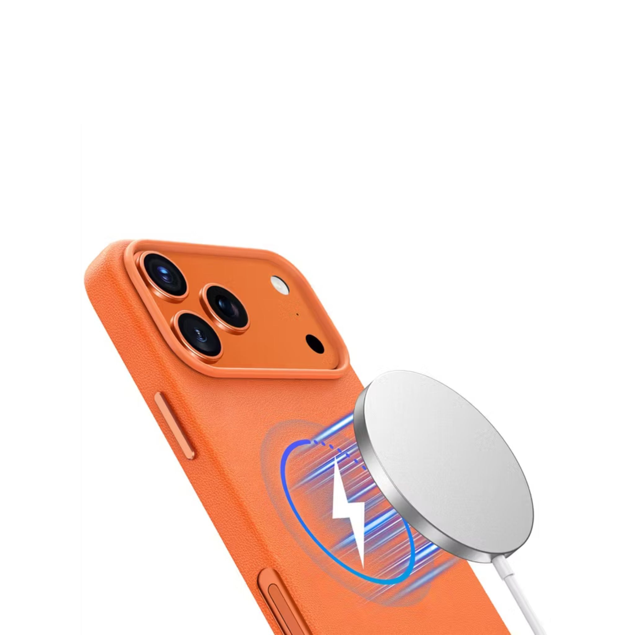 Green Lion Leather MagSafe Case for iPhone 17 Pro, Drop & Camera Protection, Anti-Scratch, Comfortable Grip - Orange